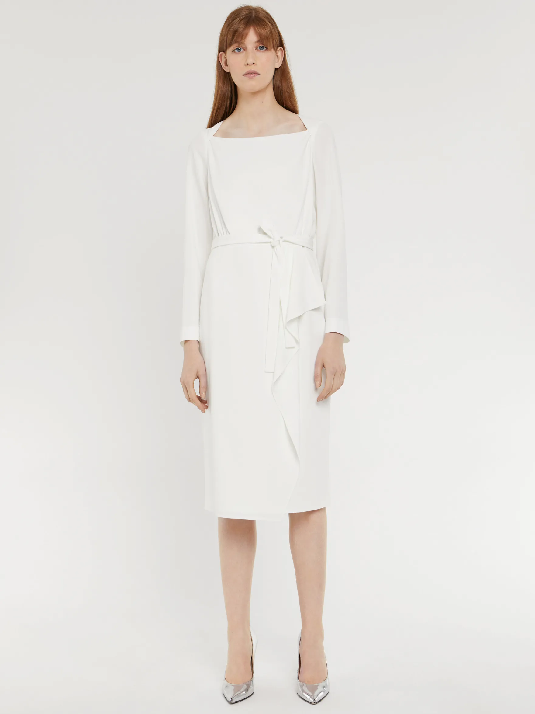 Women Paule Ka Dresses>Belted Satin-Back Crepe Midi Dress