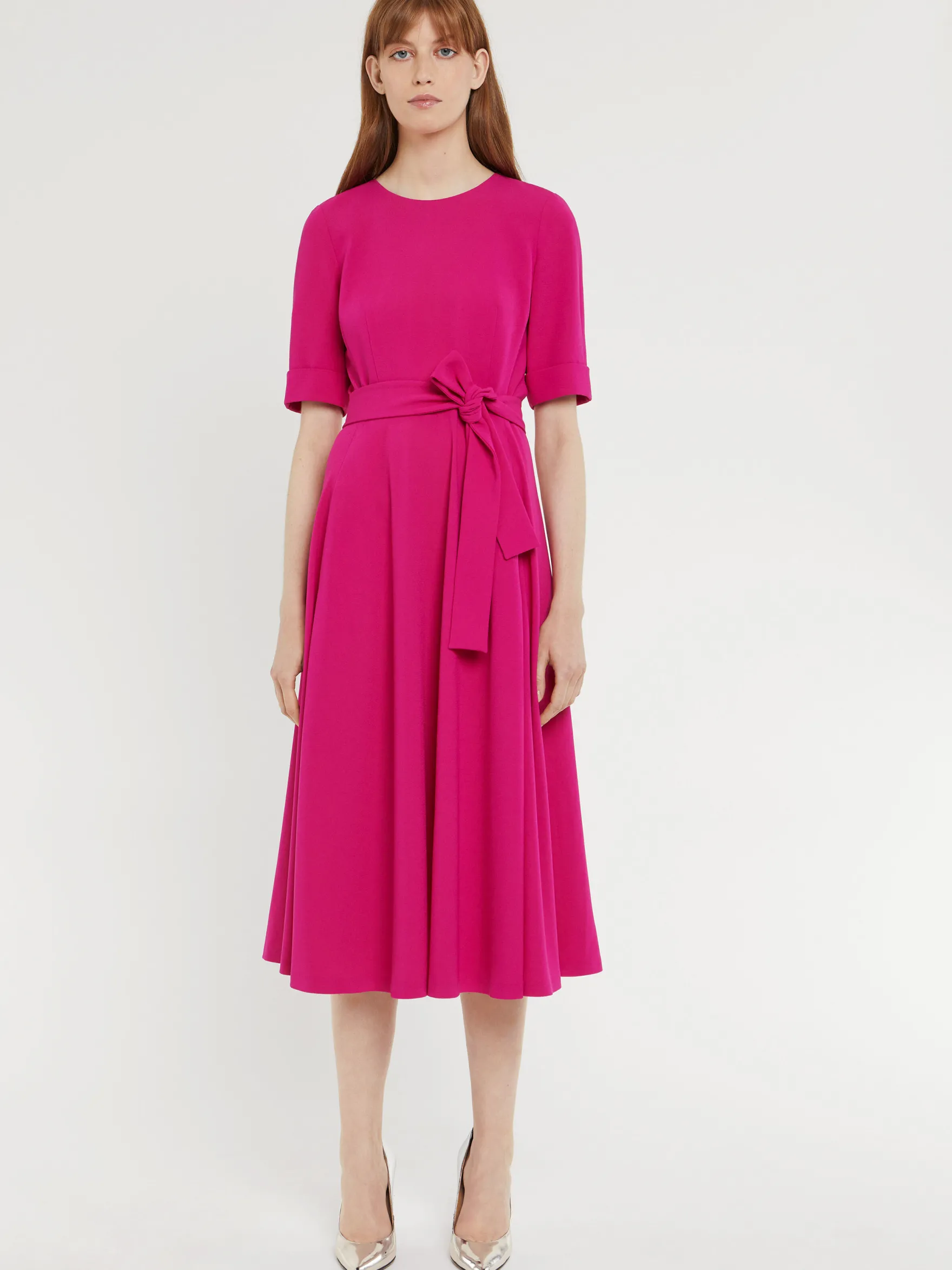 Women Paule Ka Dresses>Belted Satin-Back Crepe Midi Dress