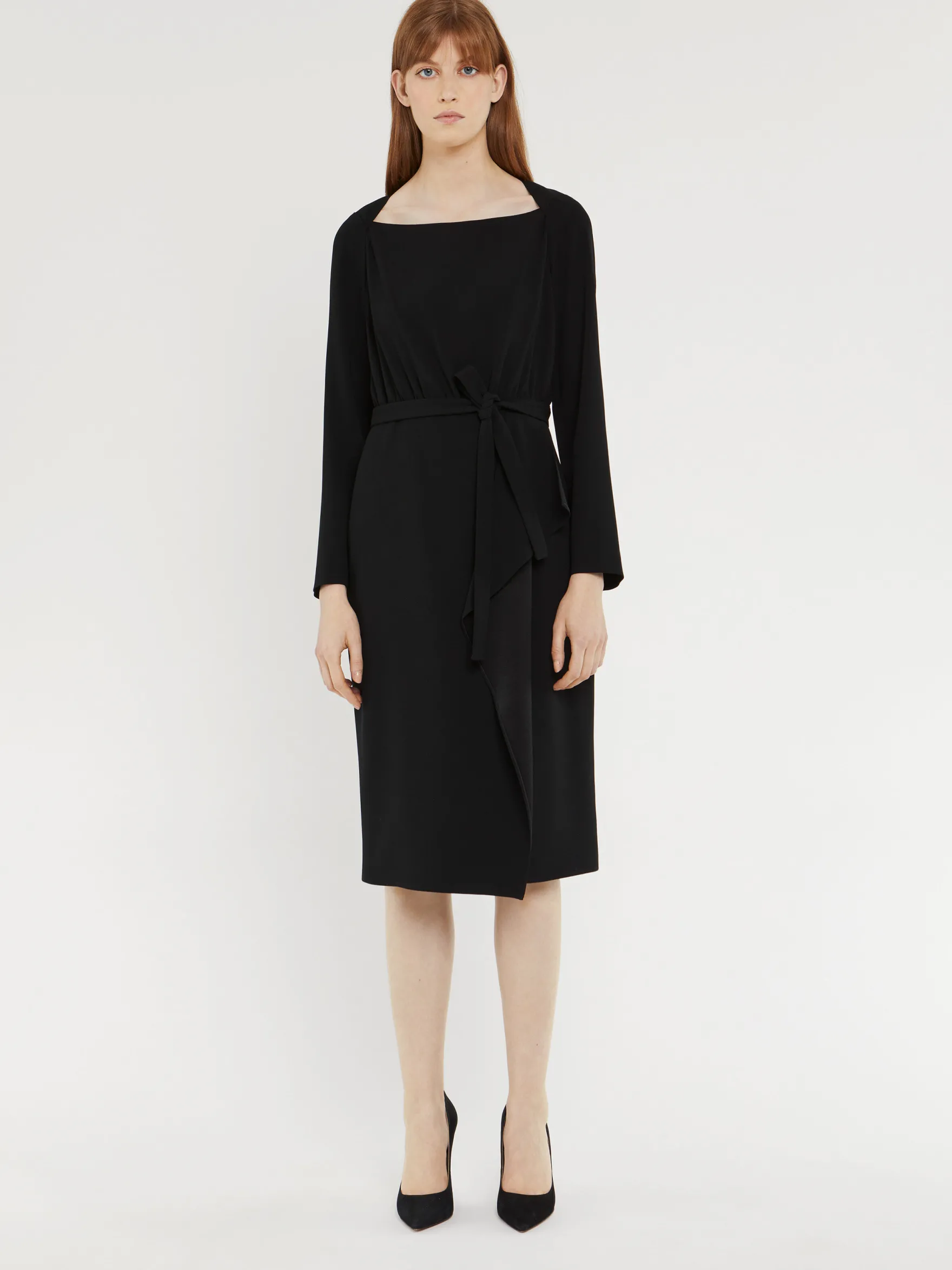 Women Paule Ka Dresses>Belted Satin-Back Crepe Midi Dress