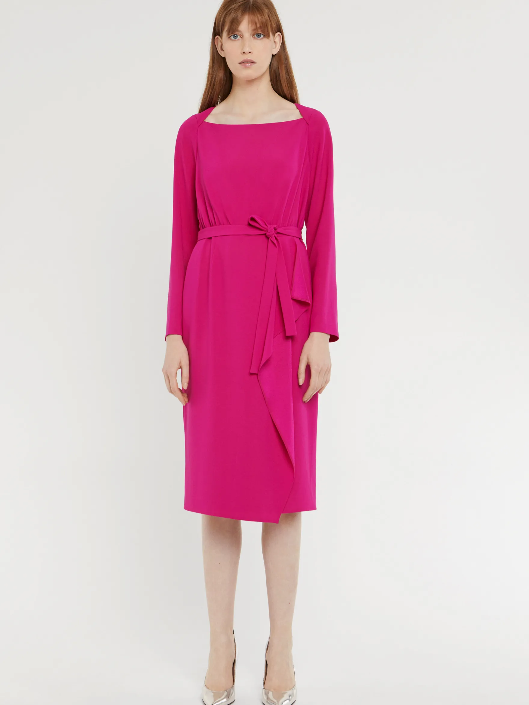 Women Paule Ka Dresses>Belted Satin-Back Crepe Midi Dress