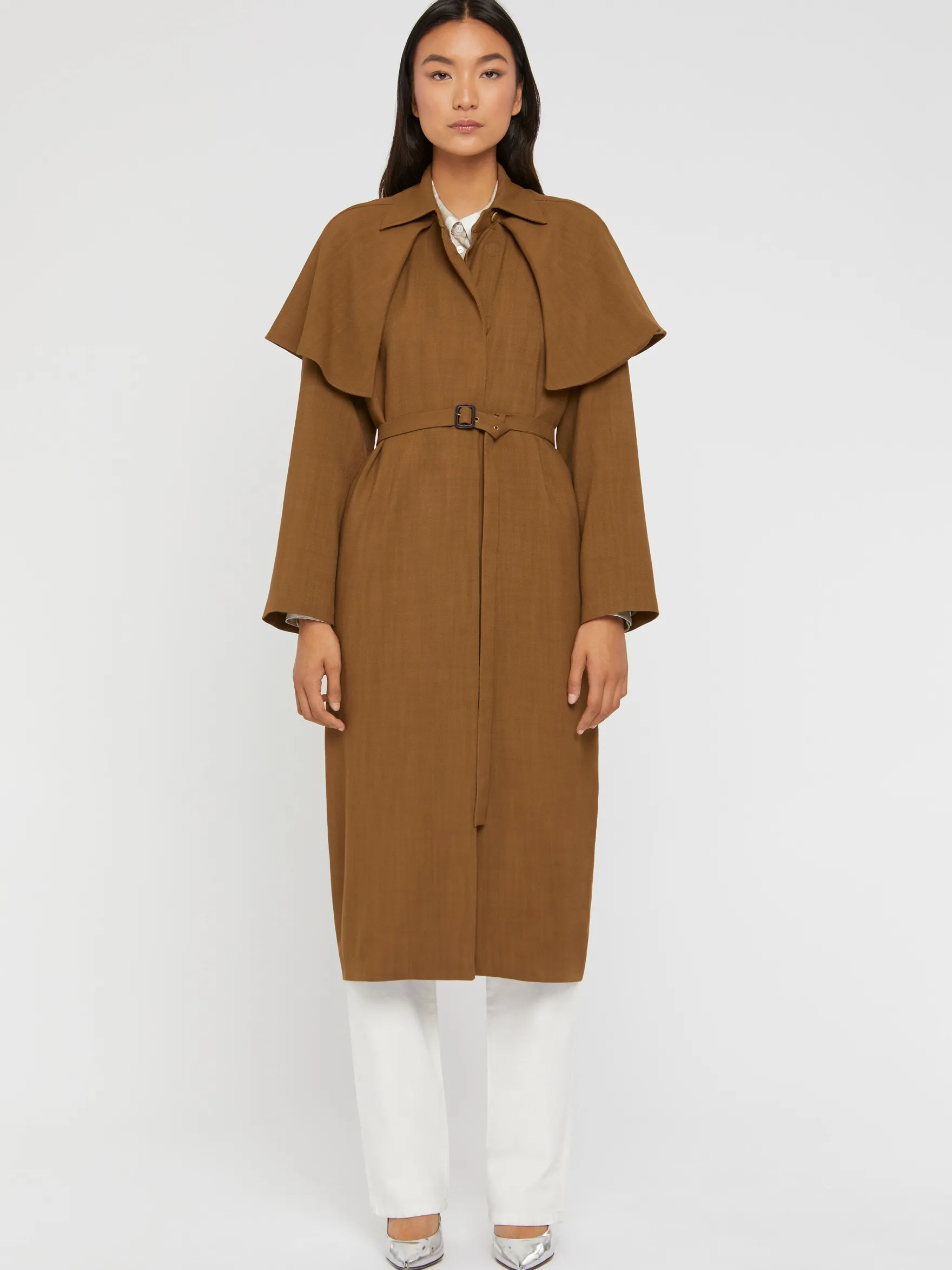 Women Paule Ka Coats>Belted Viscose Coat With Flaps