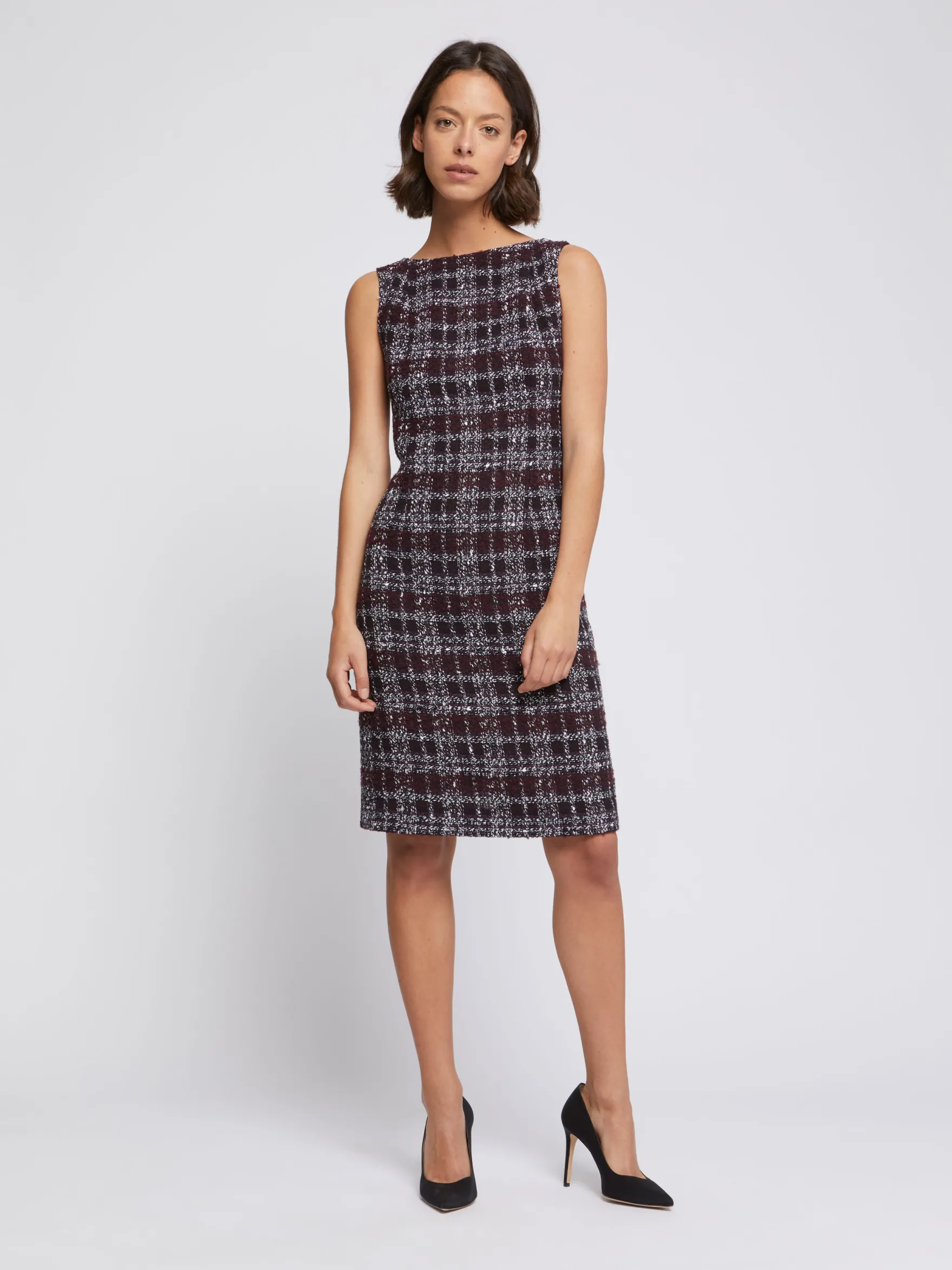 Women Paule Ka Dresses>Burgundy Tweed Shift Dress