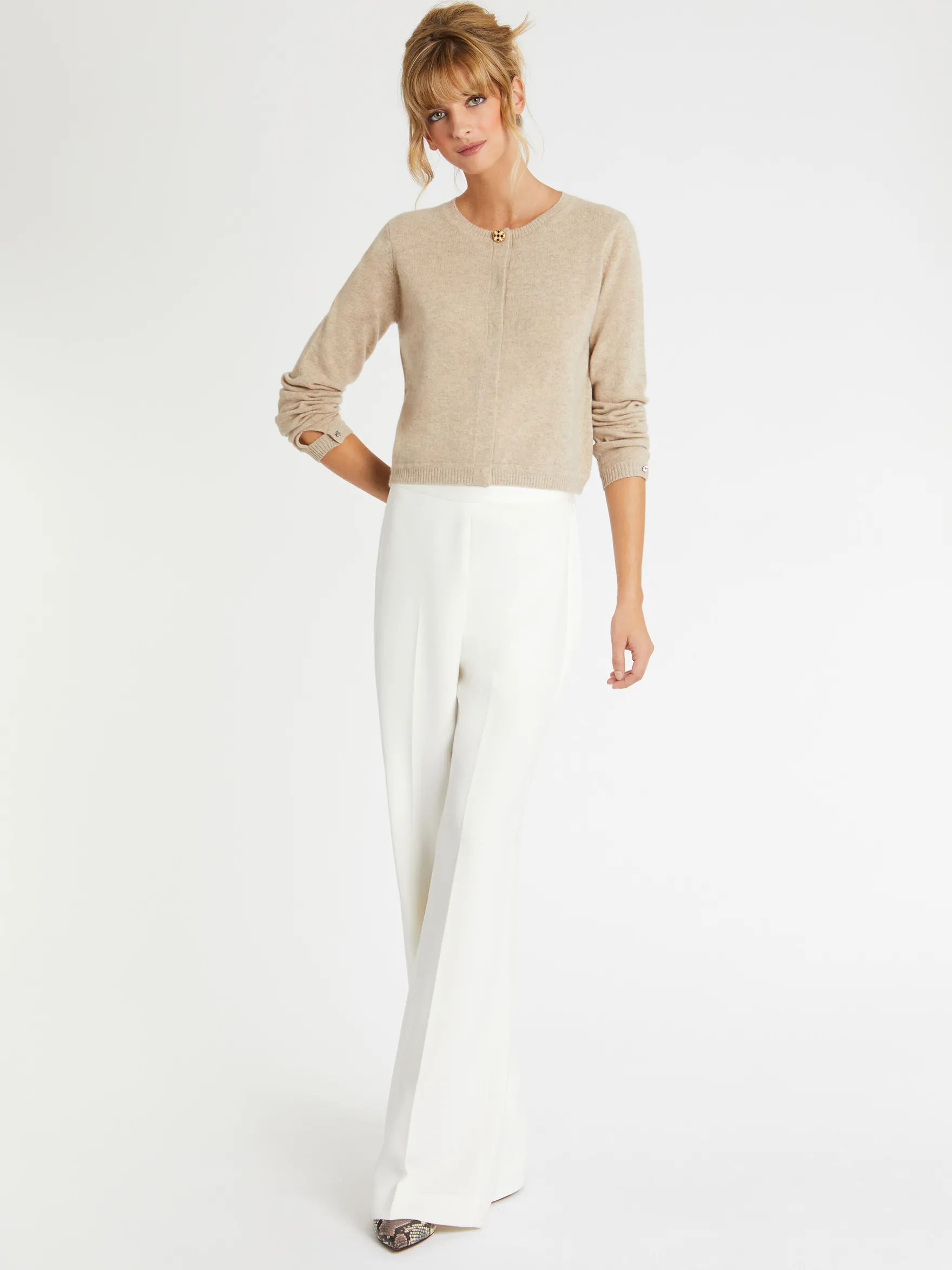 Women Paule Ka Knitwear>Cashmere Cardigan With Ornate Button