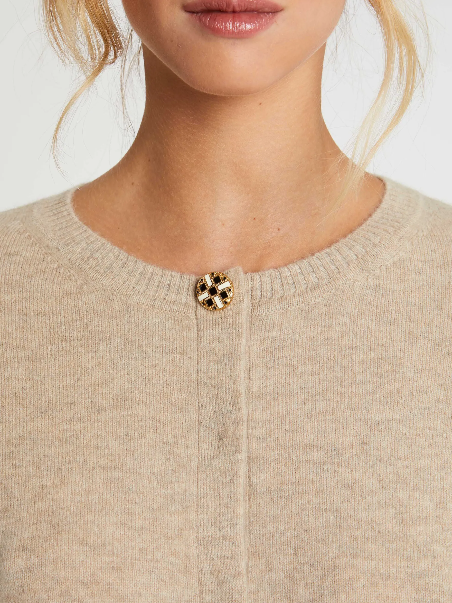 Women Paule Ka Knitwear>Cashmere Cardigan With Ornate Button