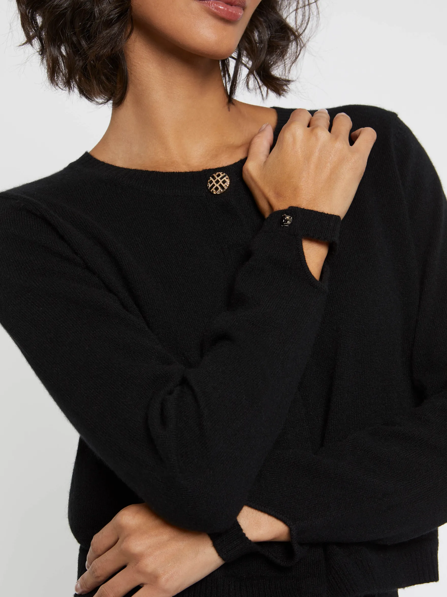 Women Paule Ka Knitwear>Cashmere Cardigan With Ornate Button