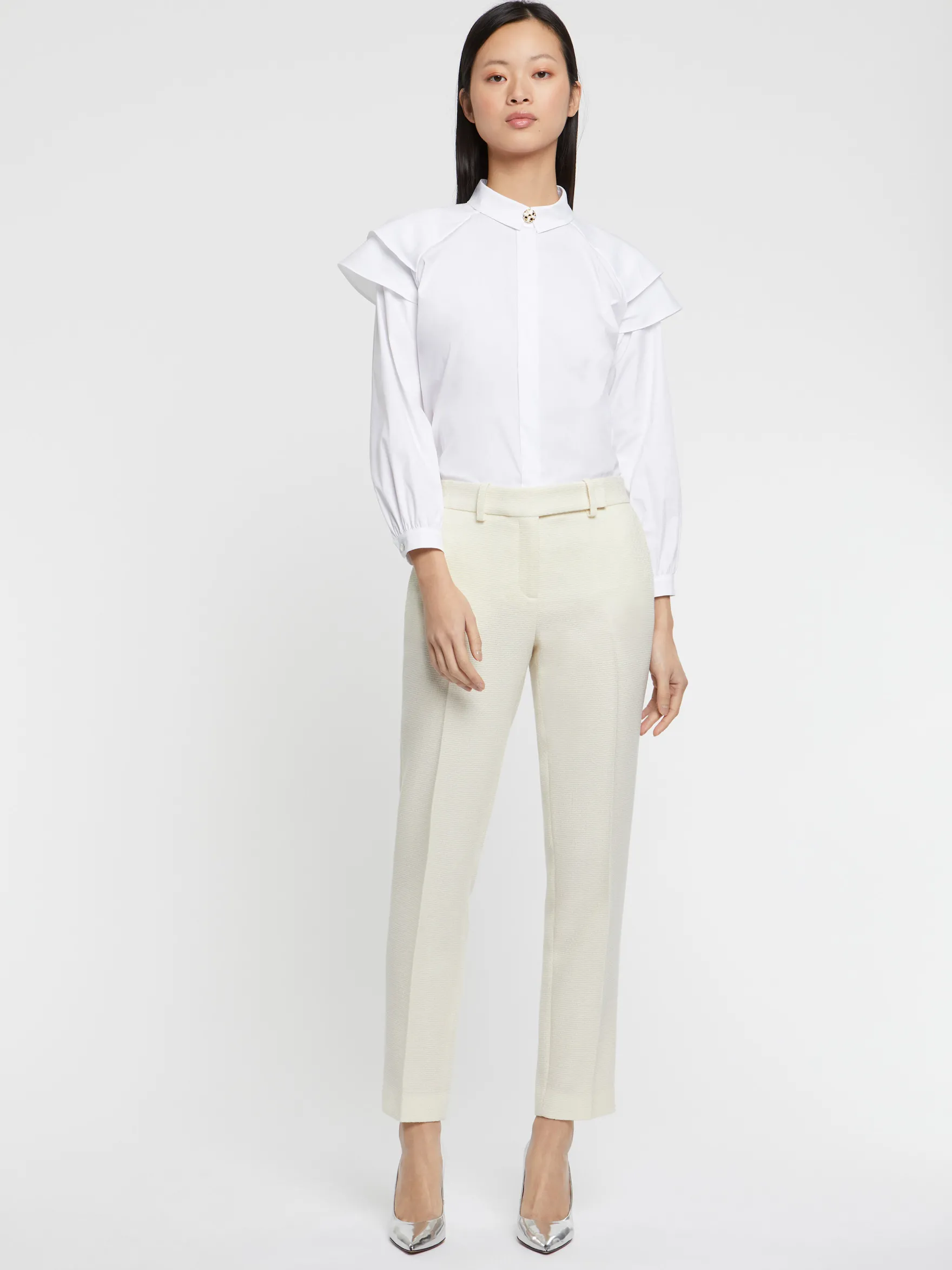 Women Paule Ka Tops>Cotton-Poplin Blouse With Ruffled Shoulders