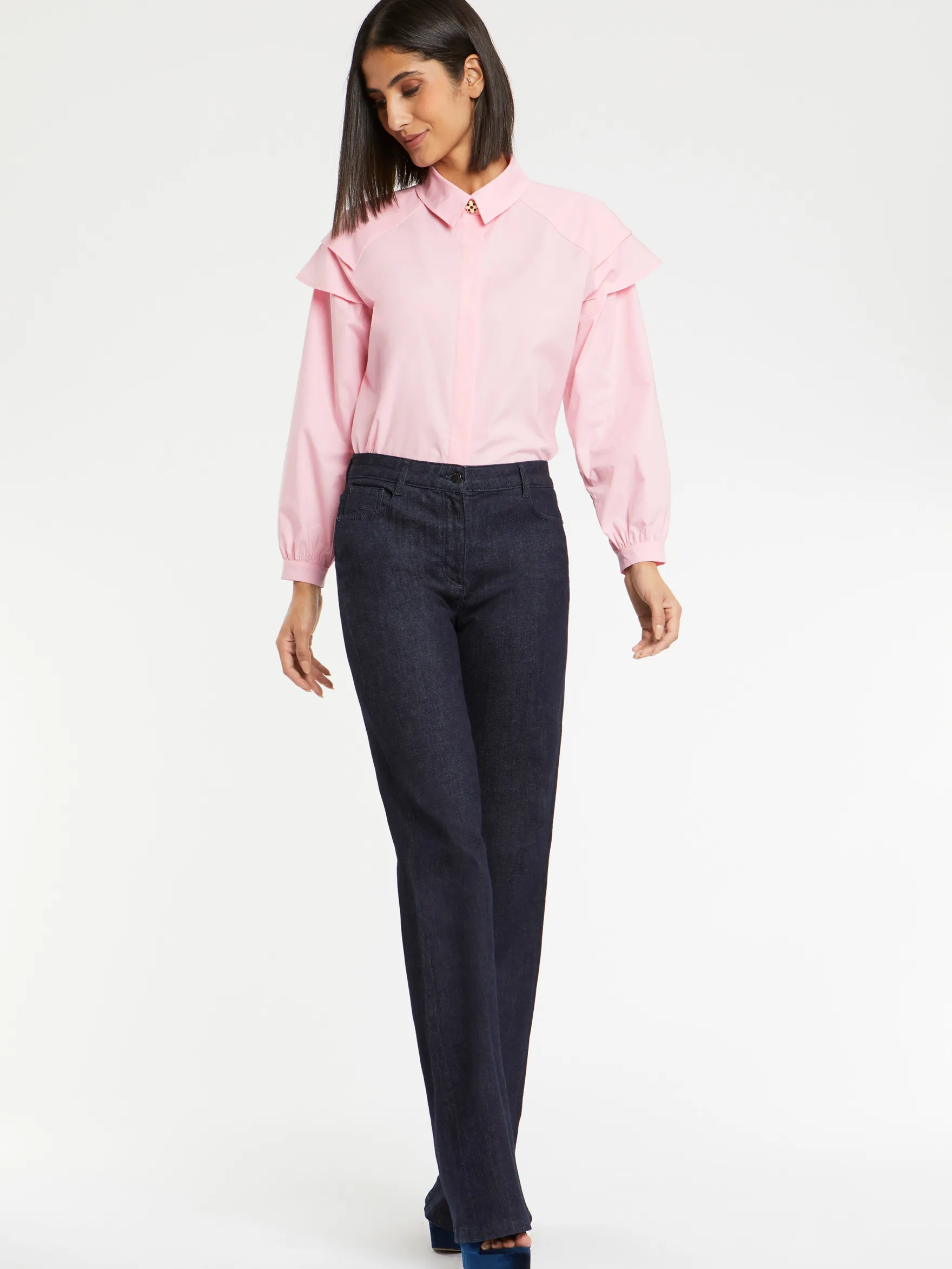 Women Paule Ka Tops>Cotton-Poplin Blouse With Ruffled Shoulders