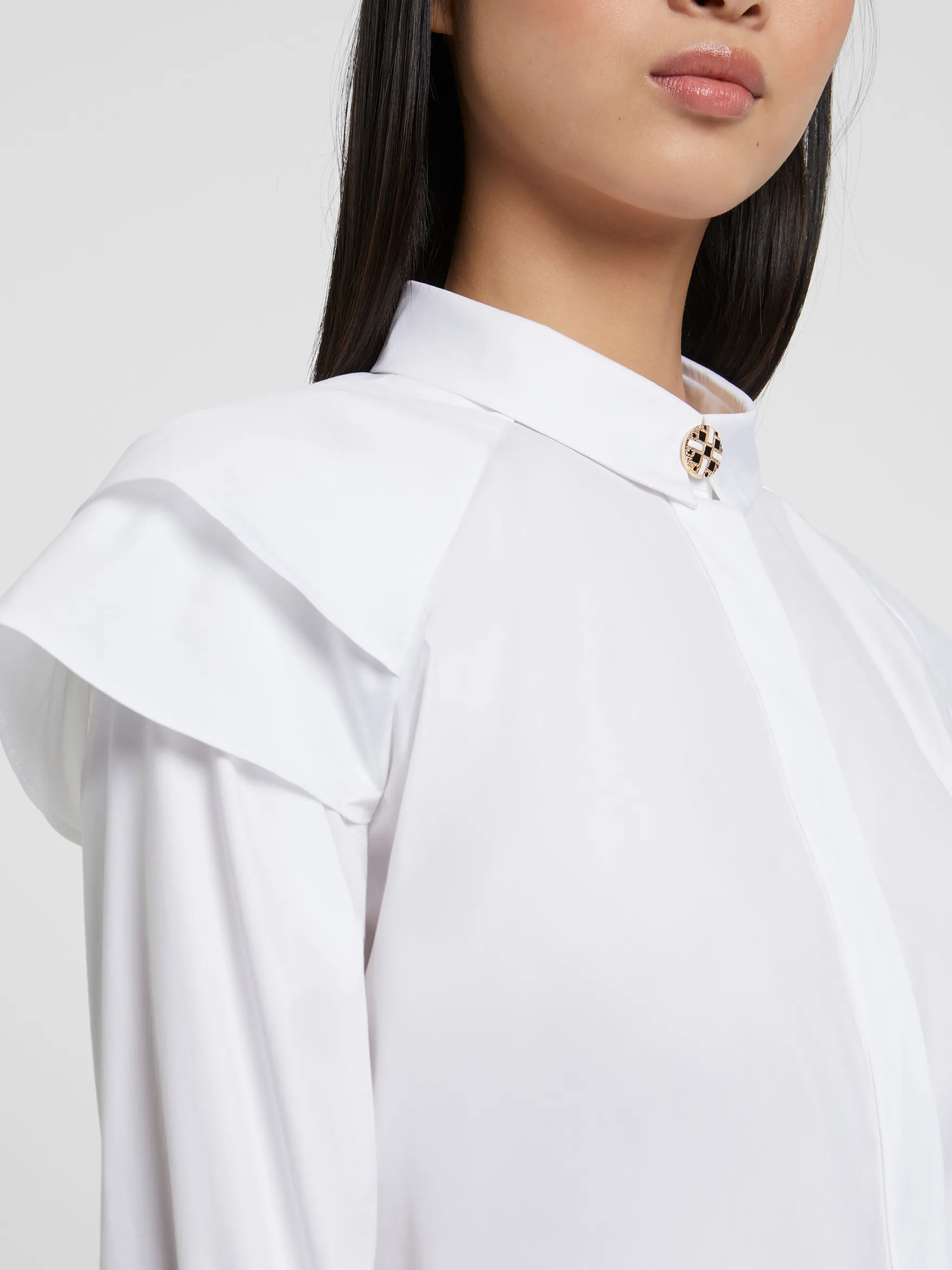 Women Paule Ka Tops>Cotton-Poplin Blouse With Ruffled Shoulders