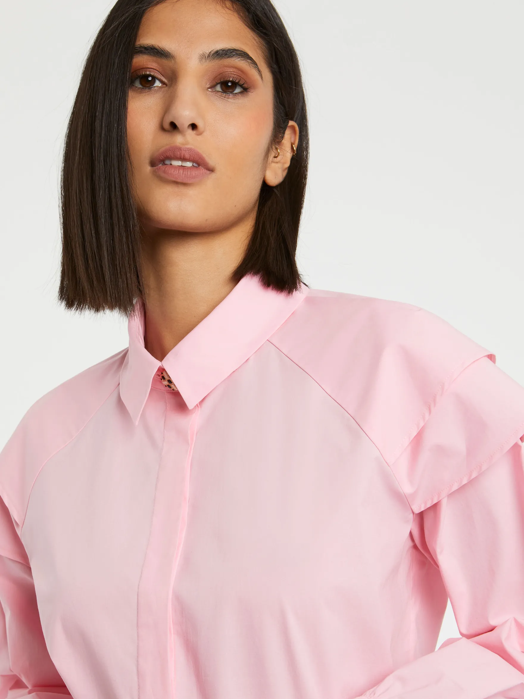 Women Paule Ka Tops>Cotton-Poplin Blouse With Ruffled Shoulders