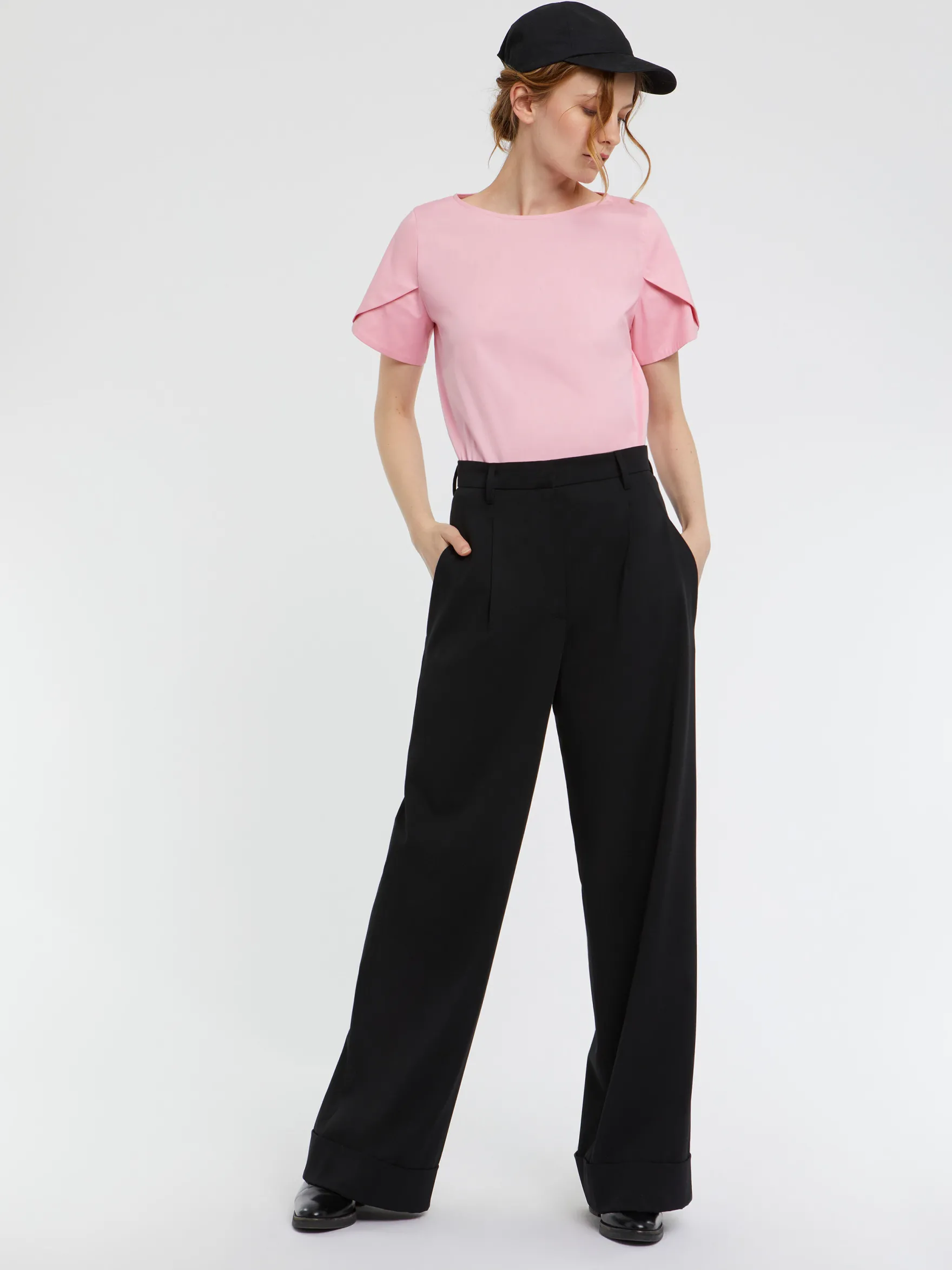 Women Paule Ka Tops>Cotton-Poplin Short-Sleeve Top