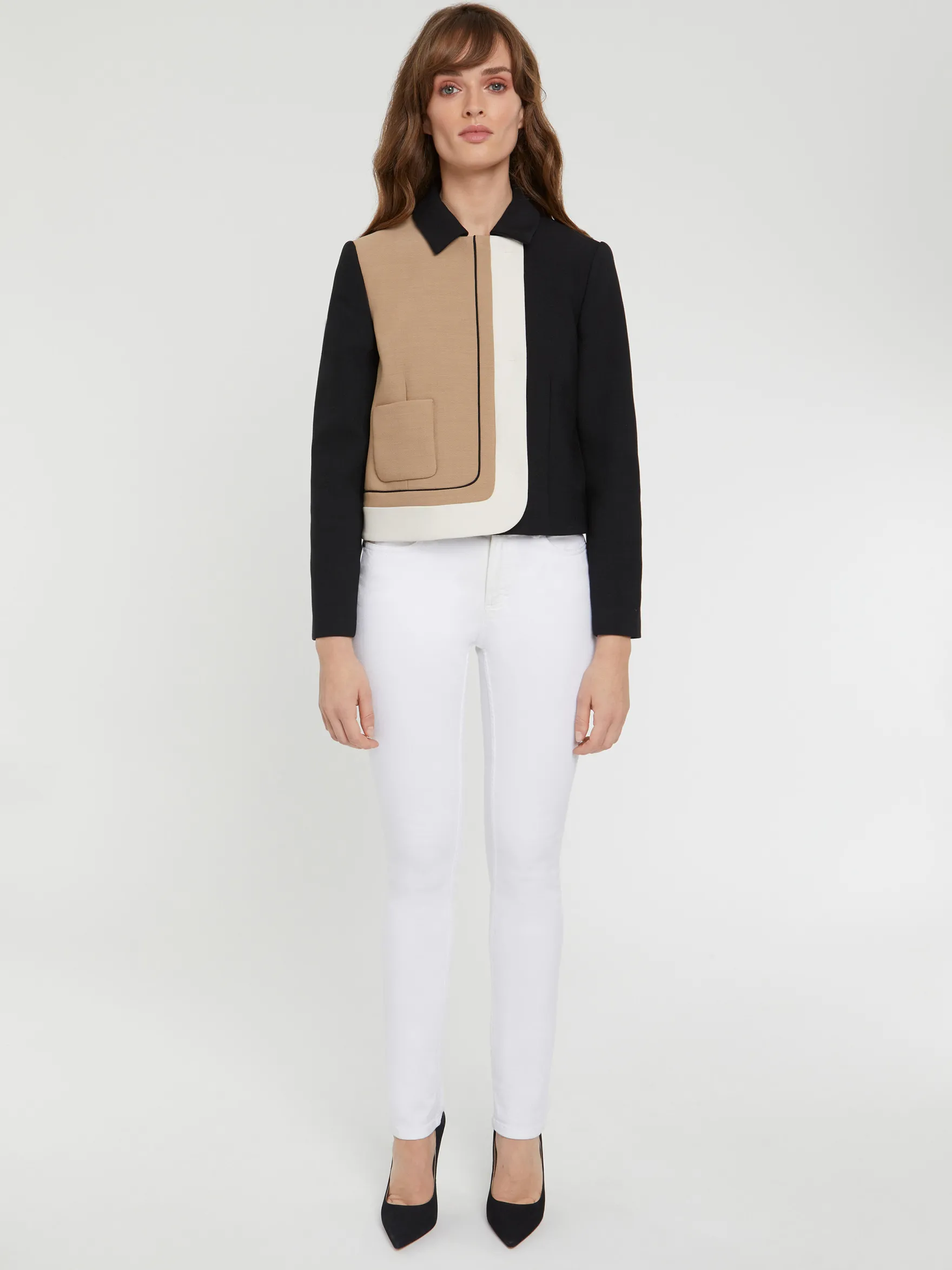 Women Paule Ka Jackets>Cropped Graphic Stretch-Tricotine Jacket