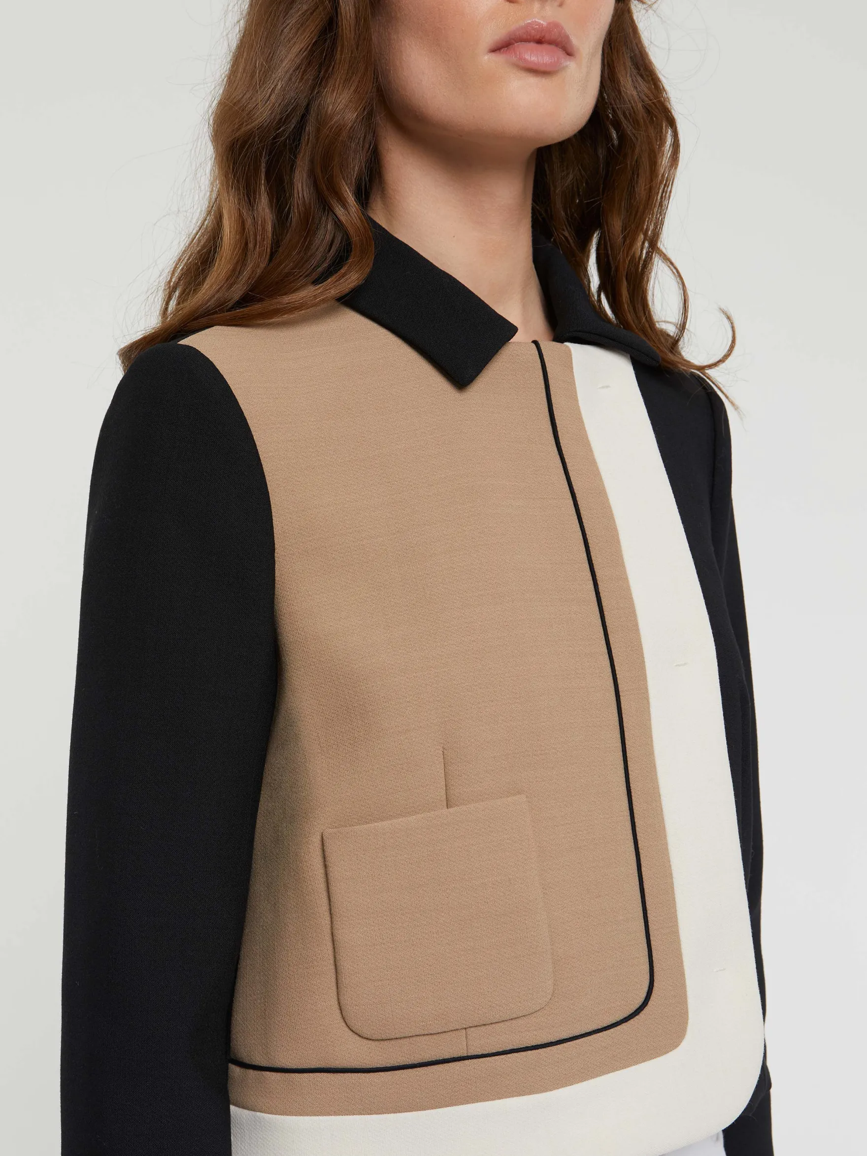 Women Paule Ka Jackets>Cropped Graphic Stretch-Tricotine Jacket