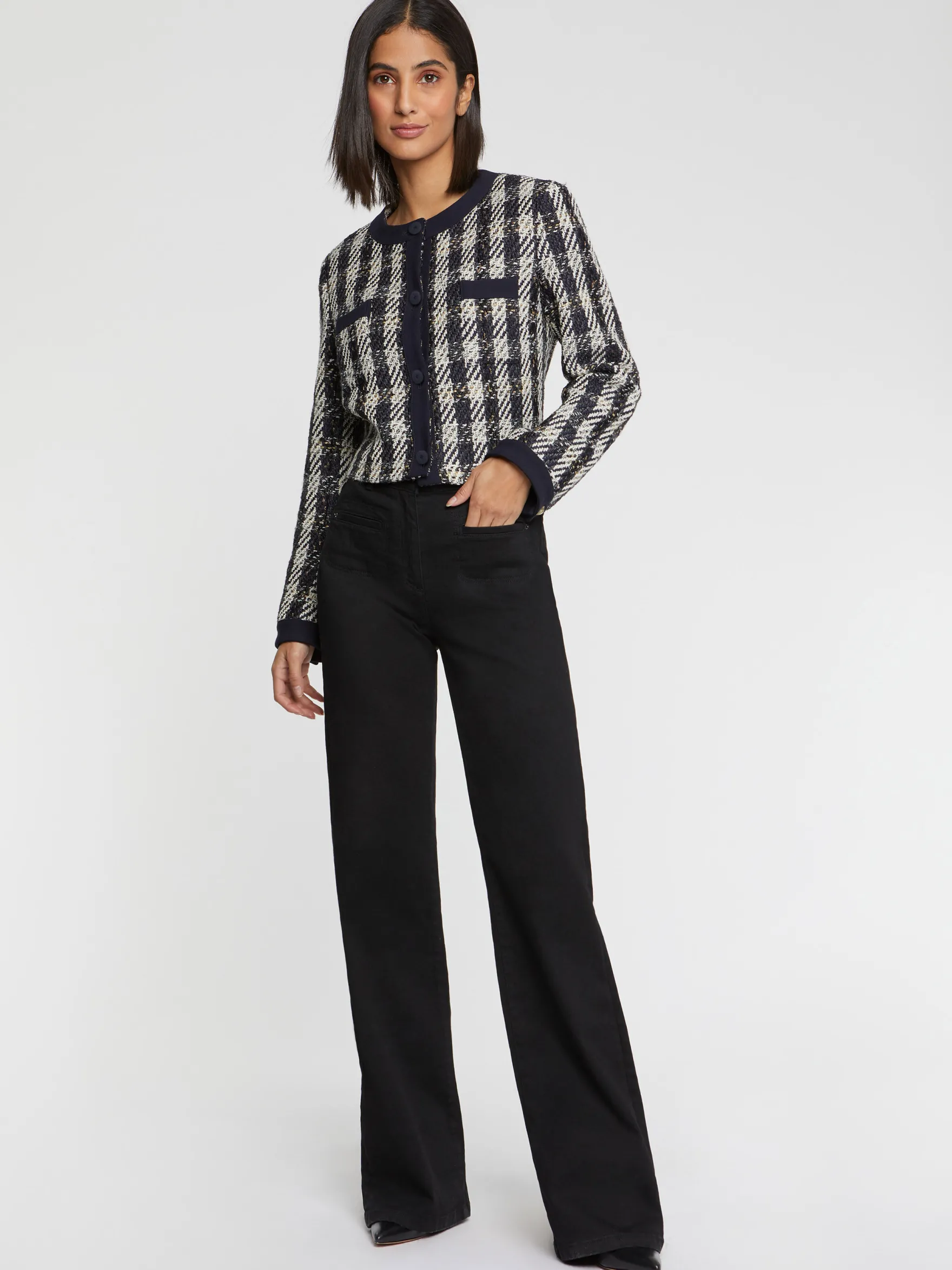 Women Paule Ka Jackets>Cropped Houndstooth Jacket