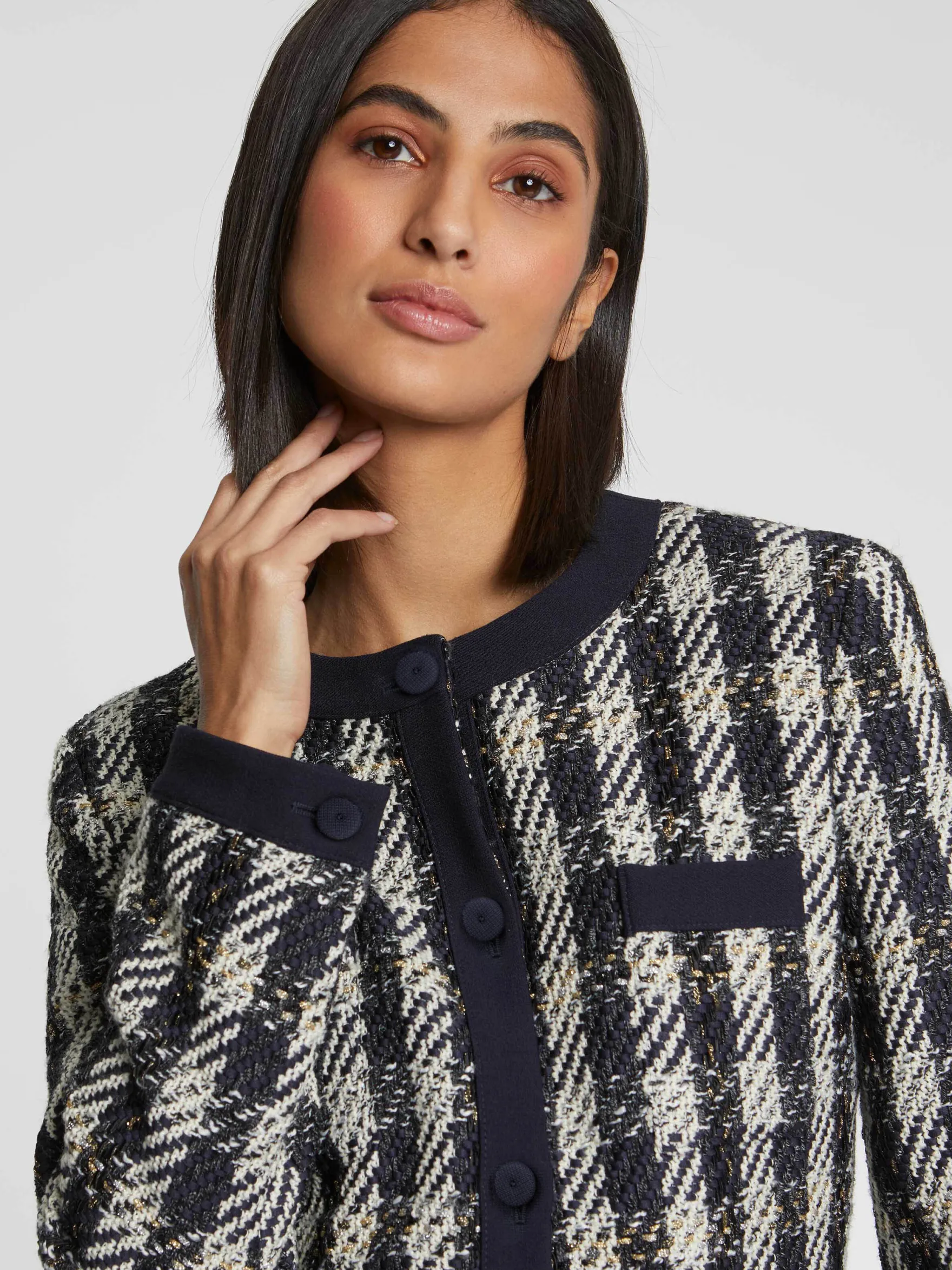 Women Paule Ka Jackets>Cropped Houndstooth Jacket