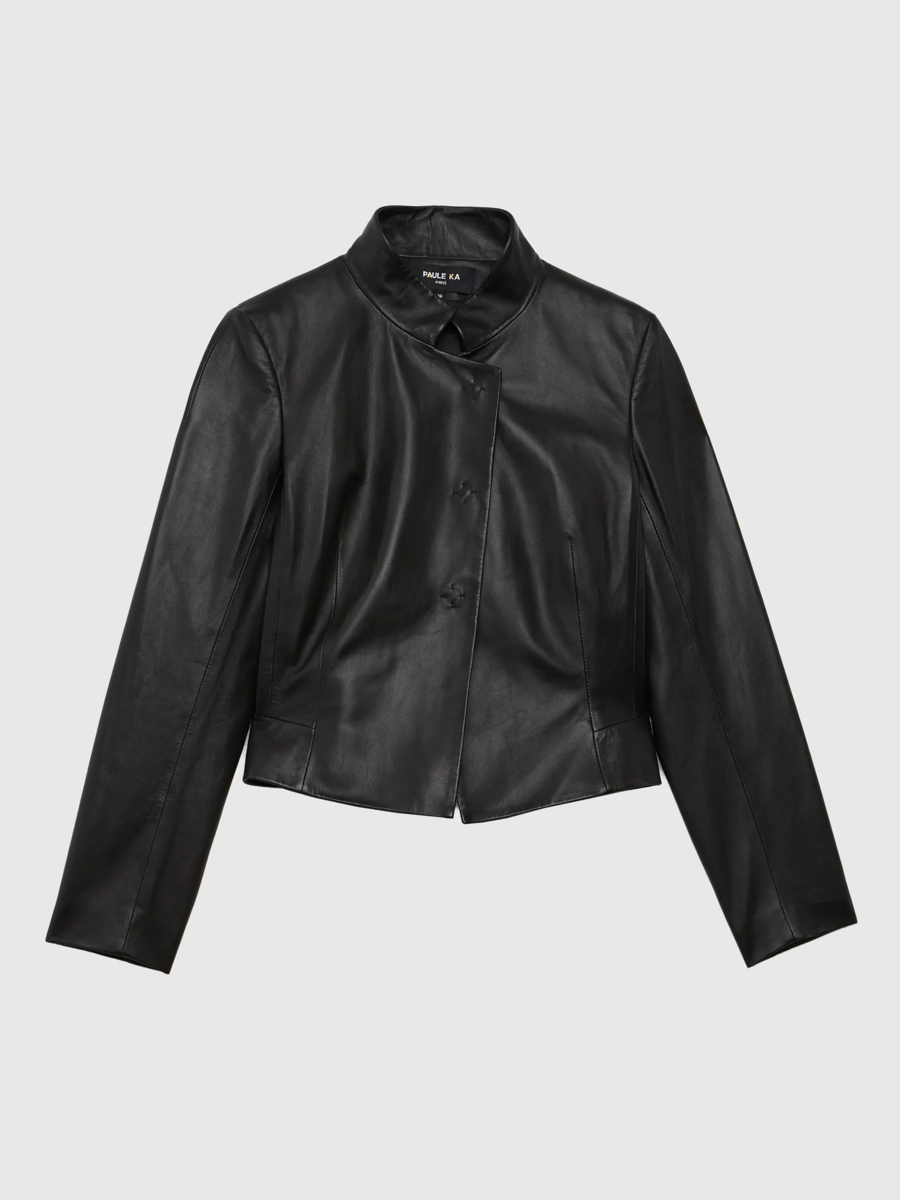 Women Paule Ka Jackets>Cropped Lambskin Leather Jacket