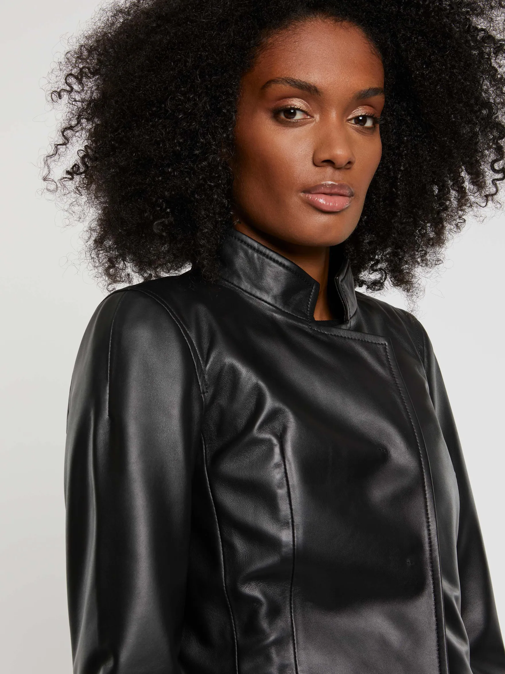 Women Paule Ka Jackets>Cropped Lambskin Leather Jacket