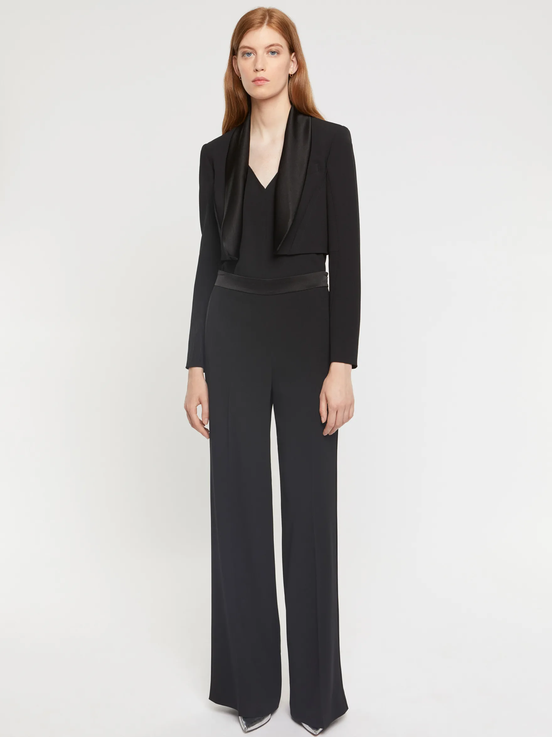 Women Paule Ka Jackets>Cropped Satin-Back Crepe Jacket