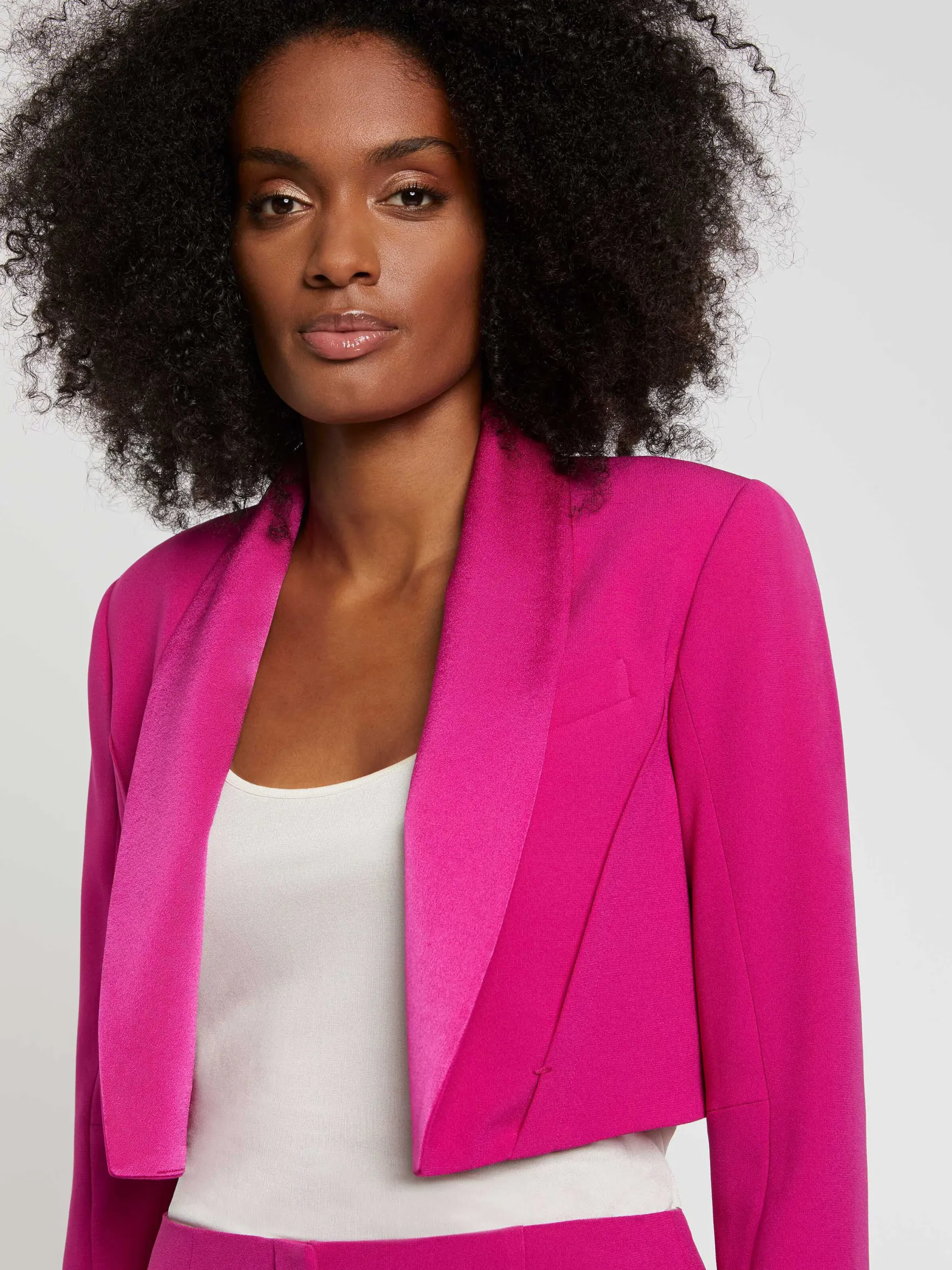 Women Paule Ka Jackets>Cropped Satin-Back Crepe Jacket