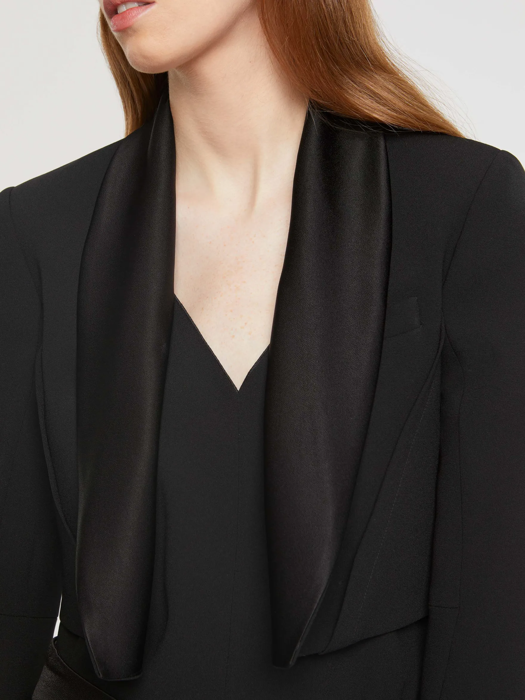 Women Paule Ka Jackets>Cropped Satin-Back Crepe Jacket