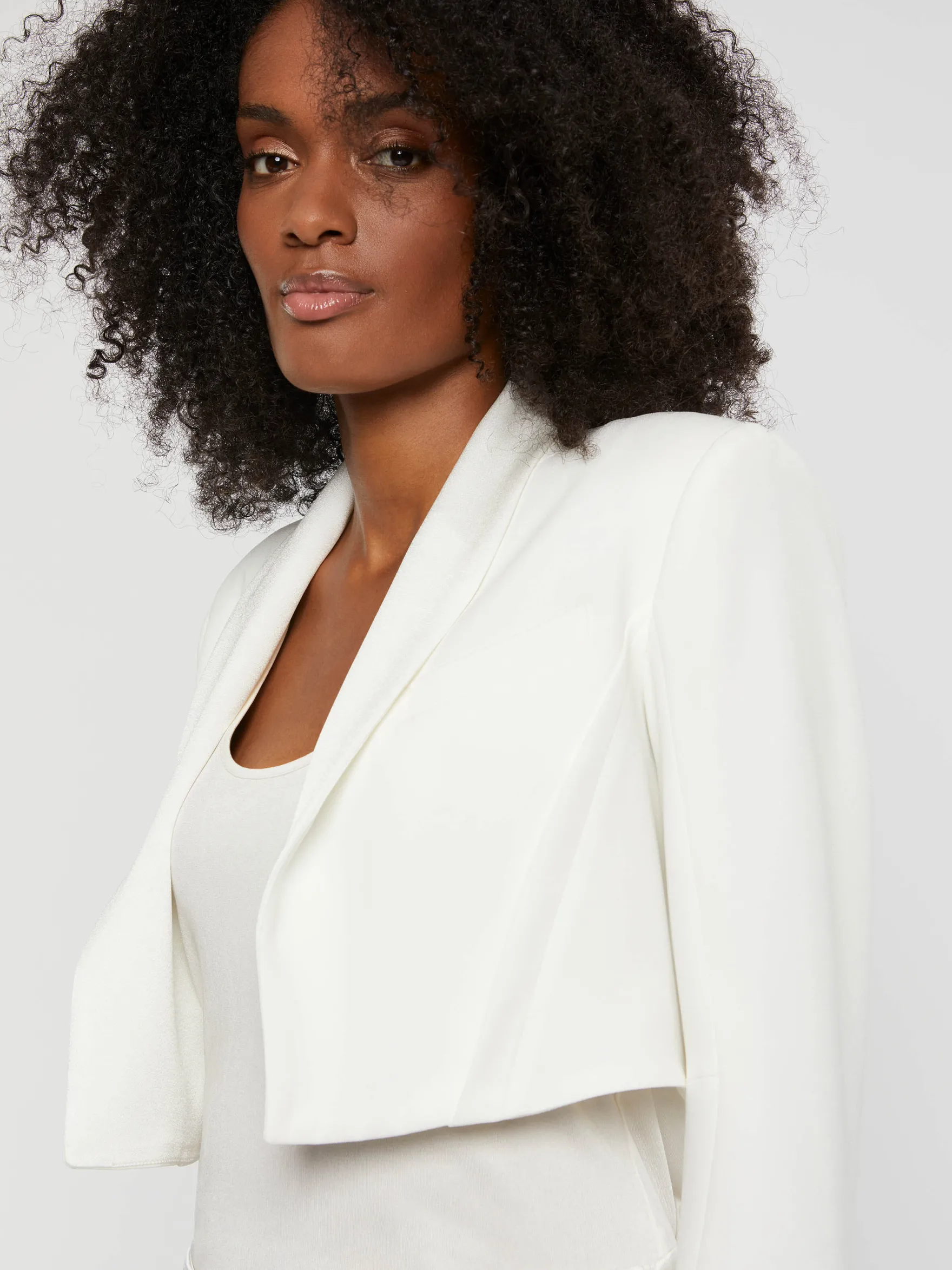 Women Paule Ka Jackets>Cropped Satin-Back Crepe Jacket