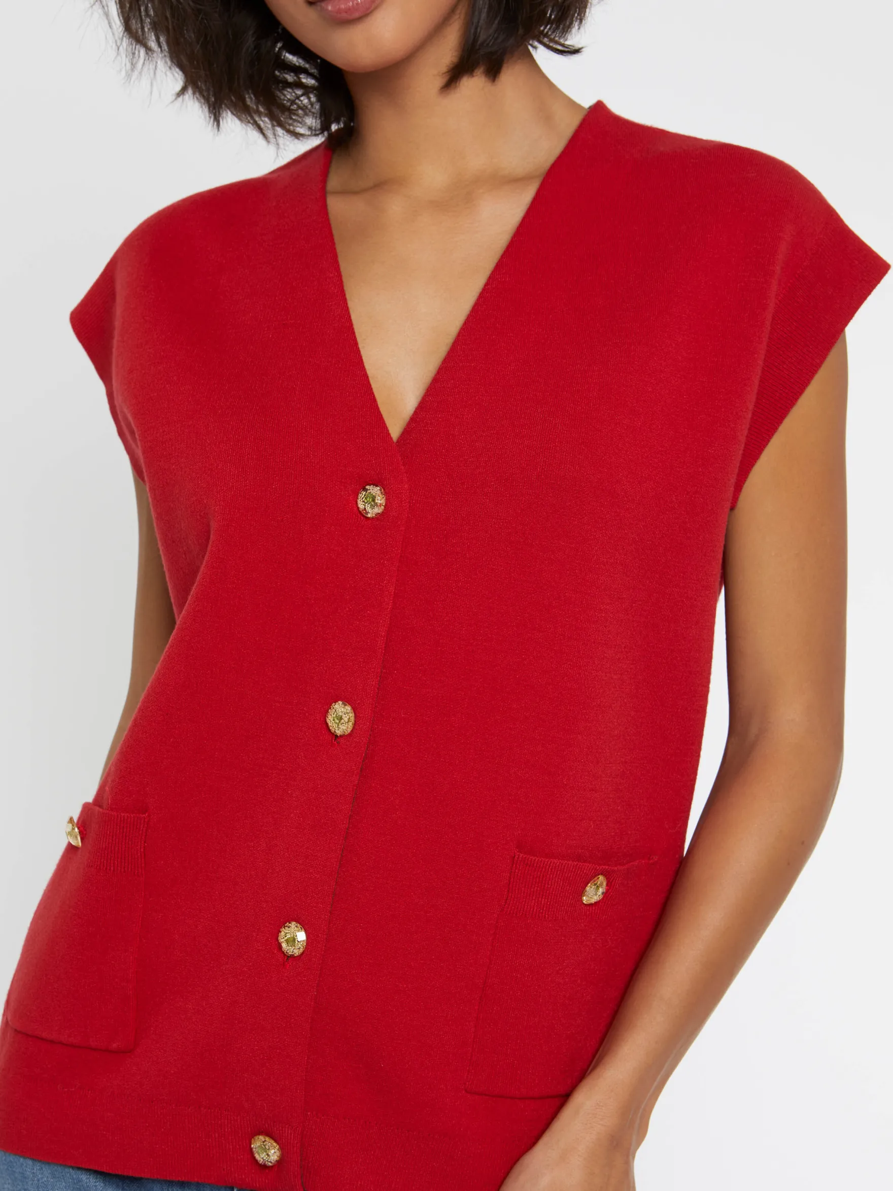 Women Paule Ka Knitwear>Double-Faced Vest With Ornate Buttons