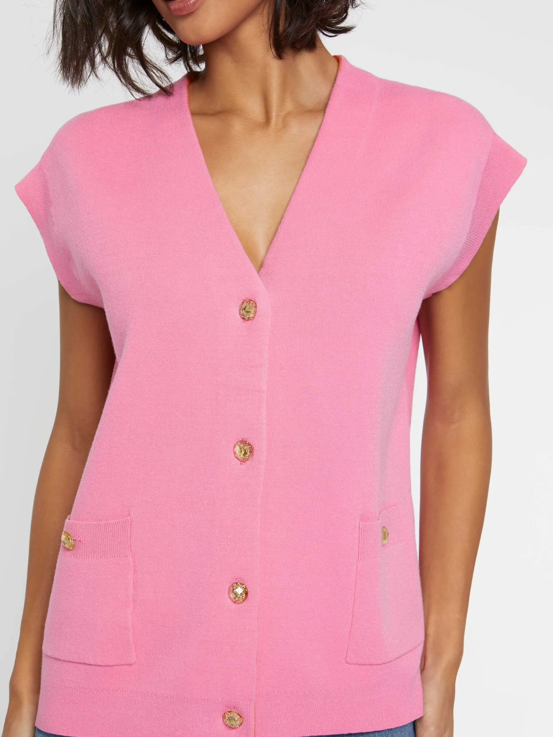 Women Paule Ka Knitwear>Double-Faced Vest With Ornate Buttons