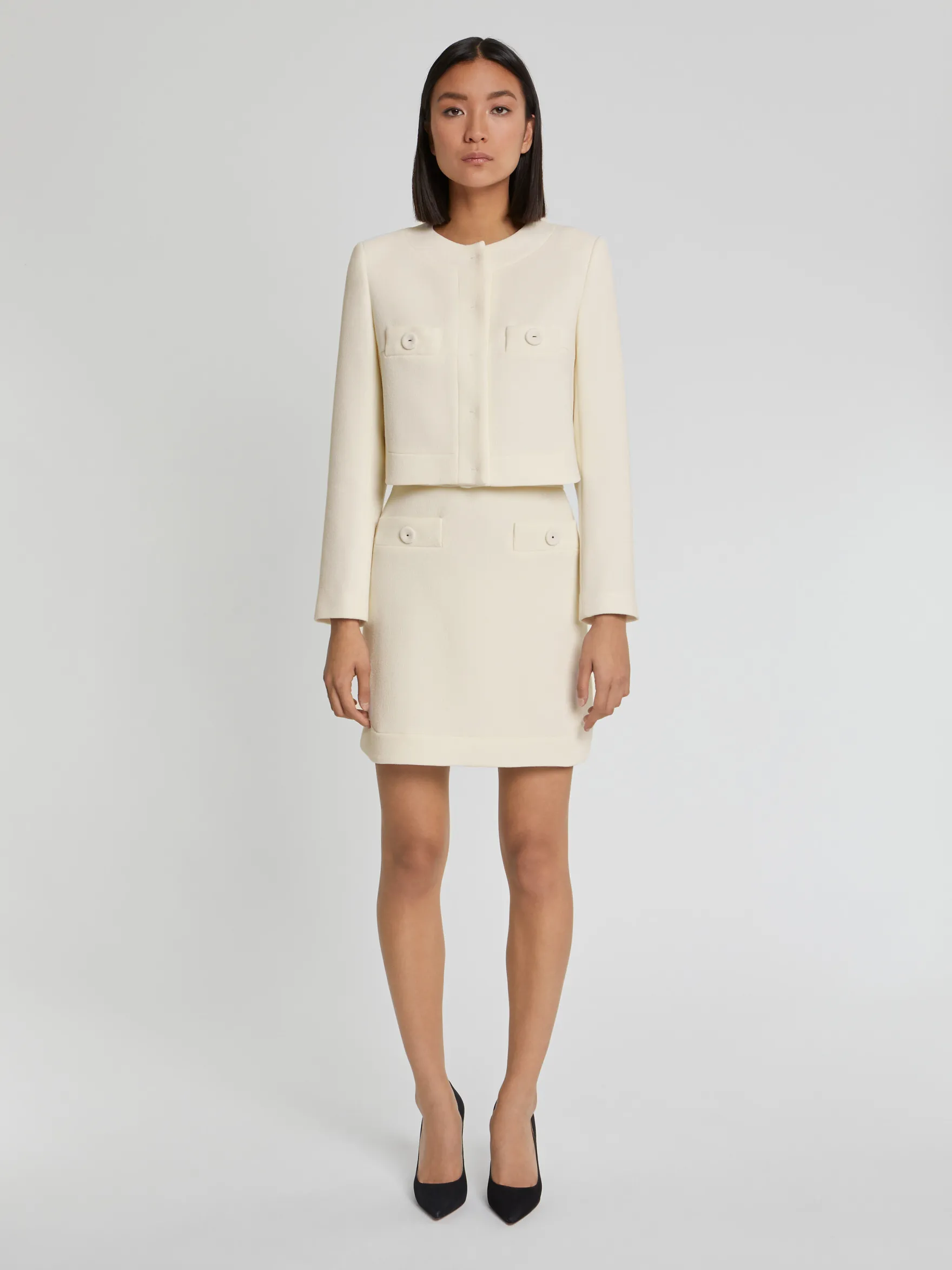 Women Paule Ka Jackets>Double-Wool Crepe Jacket