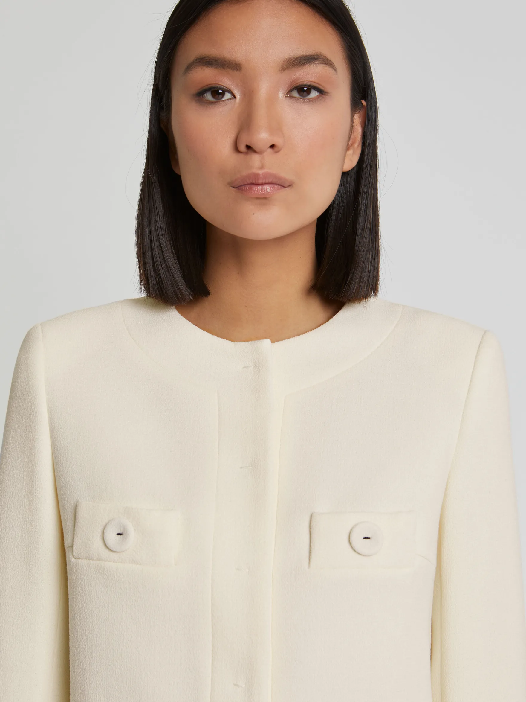 Women Paule Ka Jackets>Double-Wool Crepe Jacket