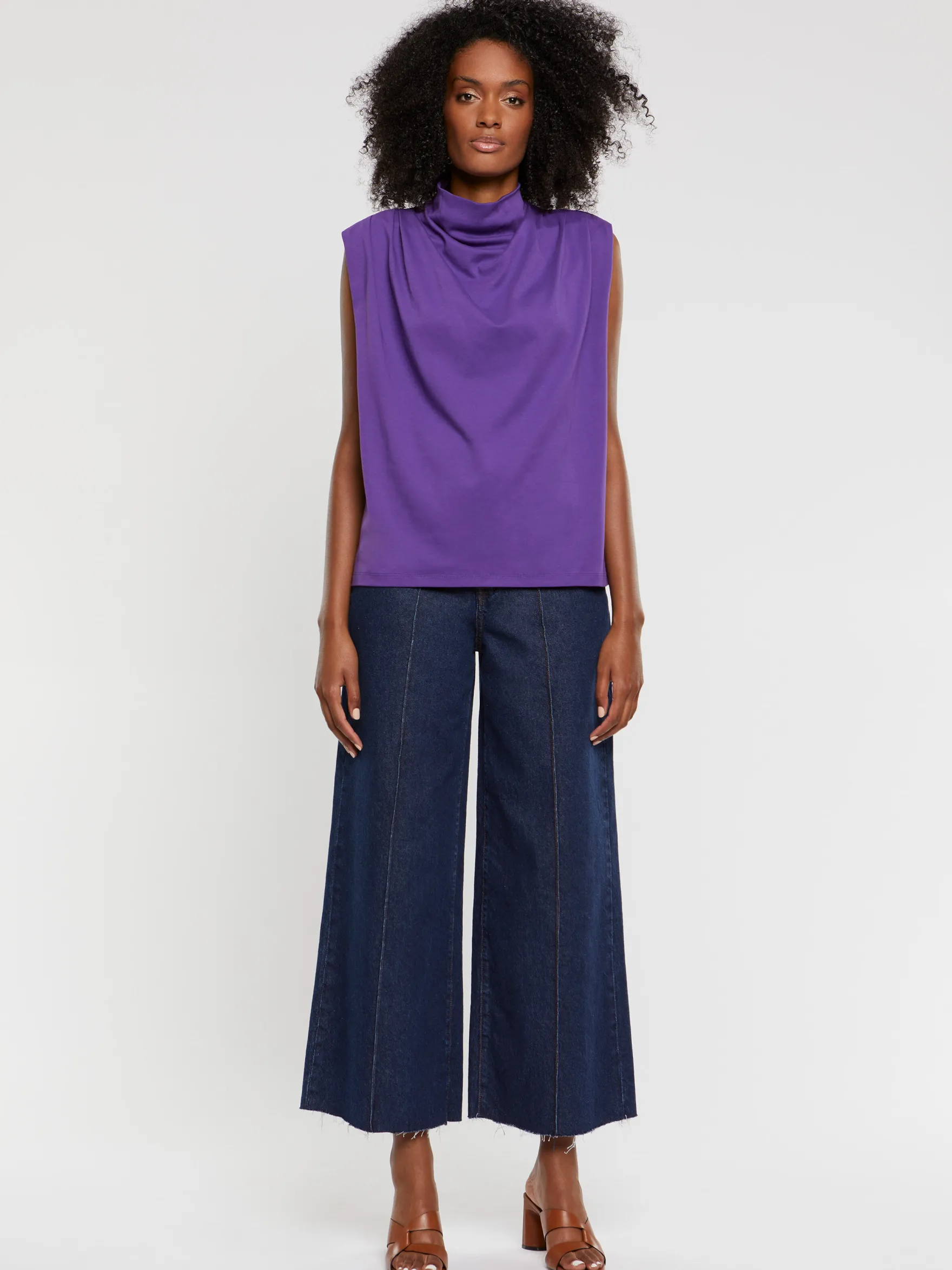 Women Paule Ka Tops>Draped Slub-Cotton Jersey Top