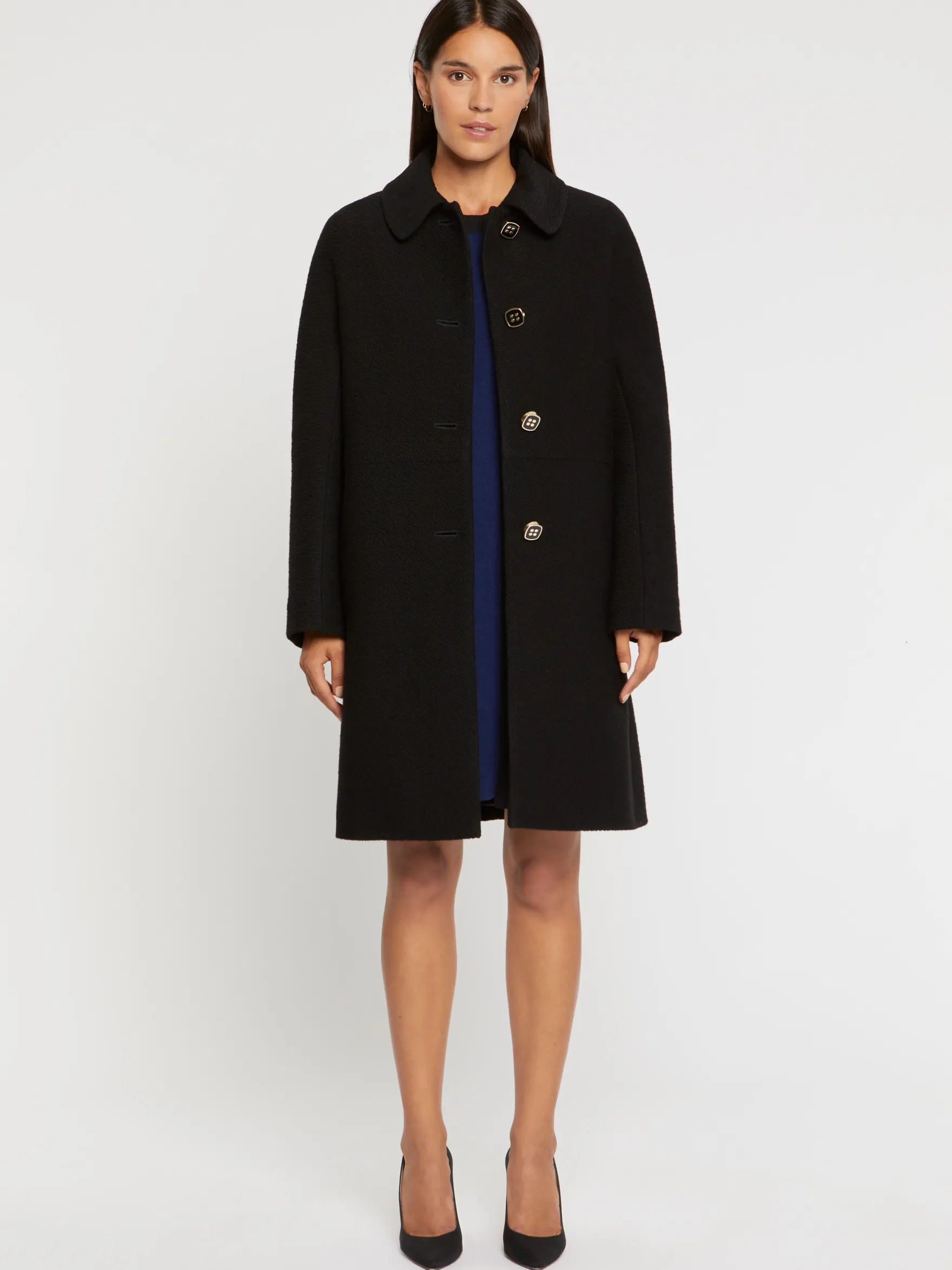 Women Paule Ka Coats>Embossed Wool Coat With Peter Pan Collar