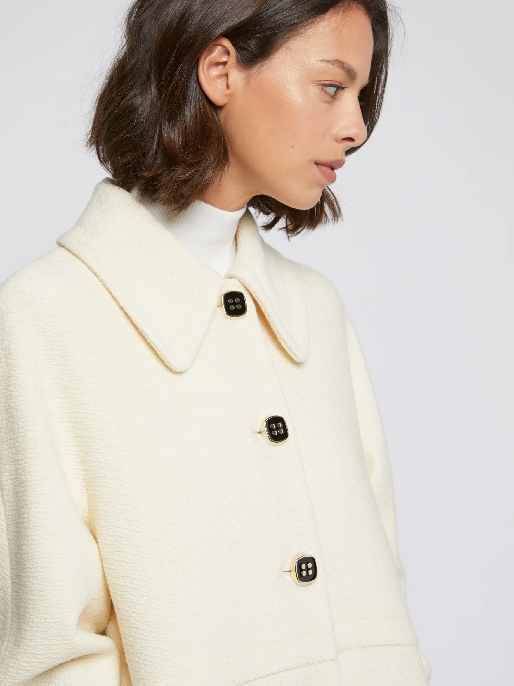 Women Paule Ka Coats>Embossed Wool Coat With Peter Pan Collar