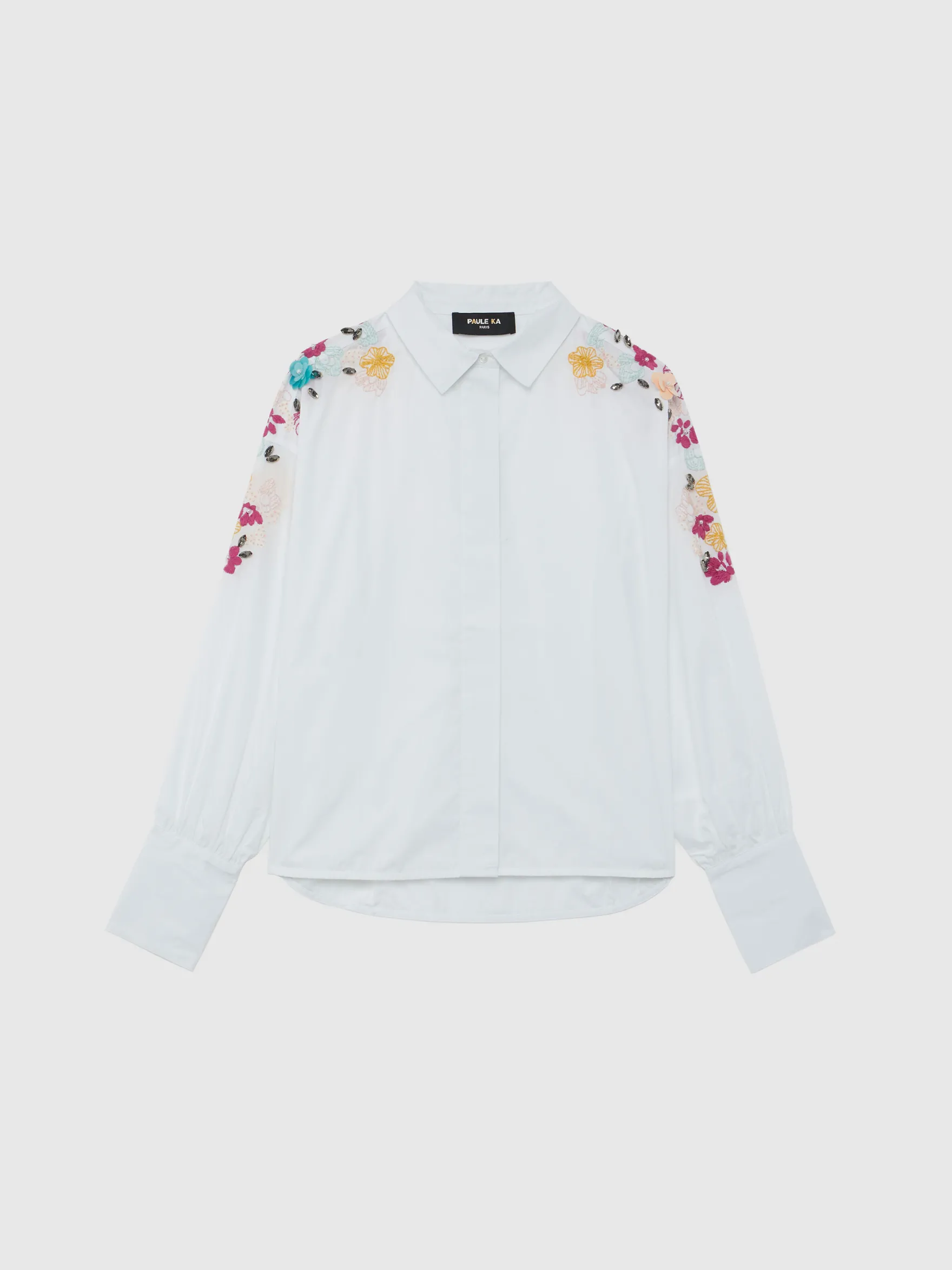 Women Paule Ka Tops>Embroidered Cotton-Poplin Shirt