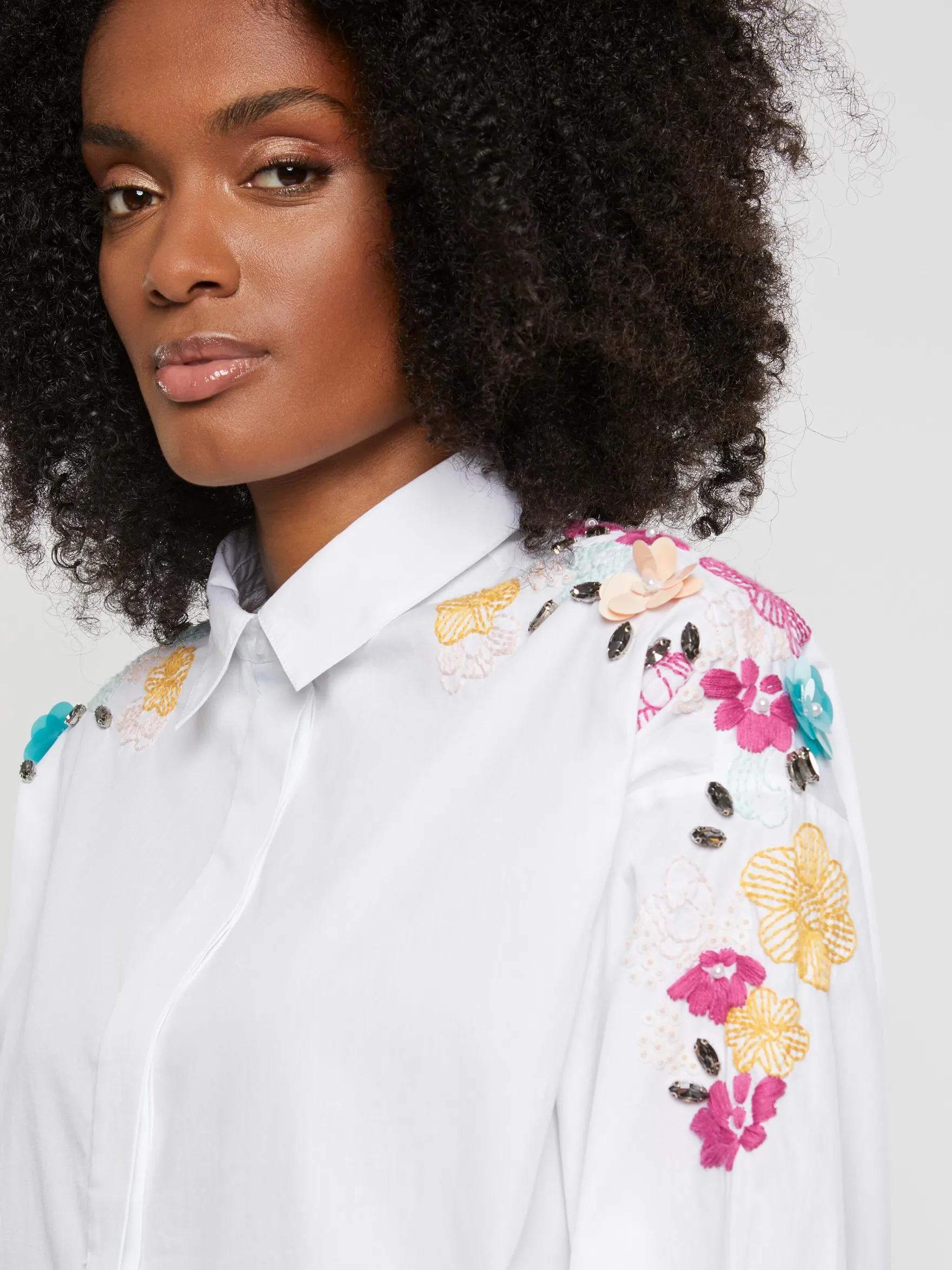 Women Paule Ka Tops>Embroidered Cotton-Poplin Shirt