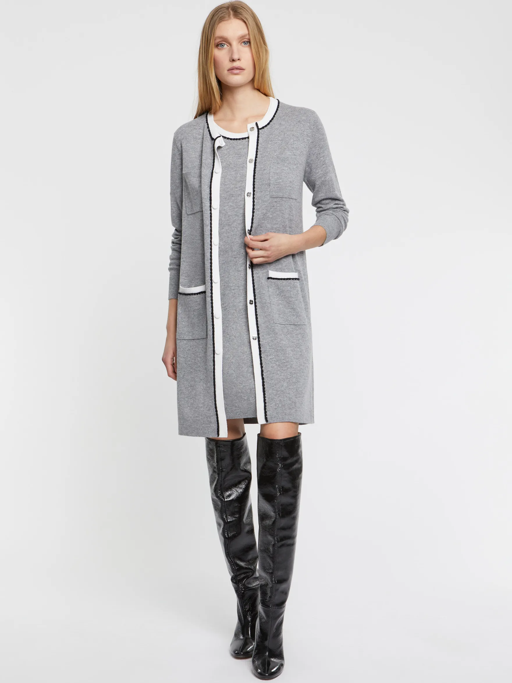 Women Paule Ka Knitwear>Long Wool And Cashmere Cardigan