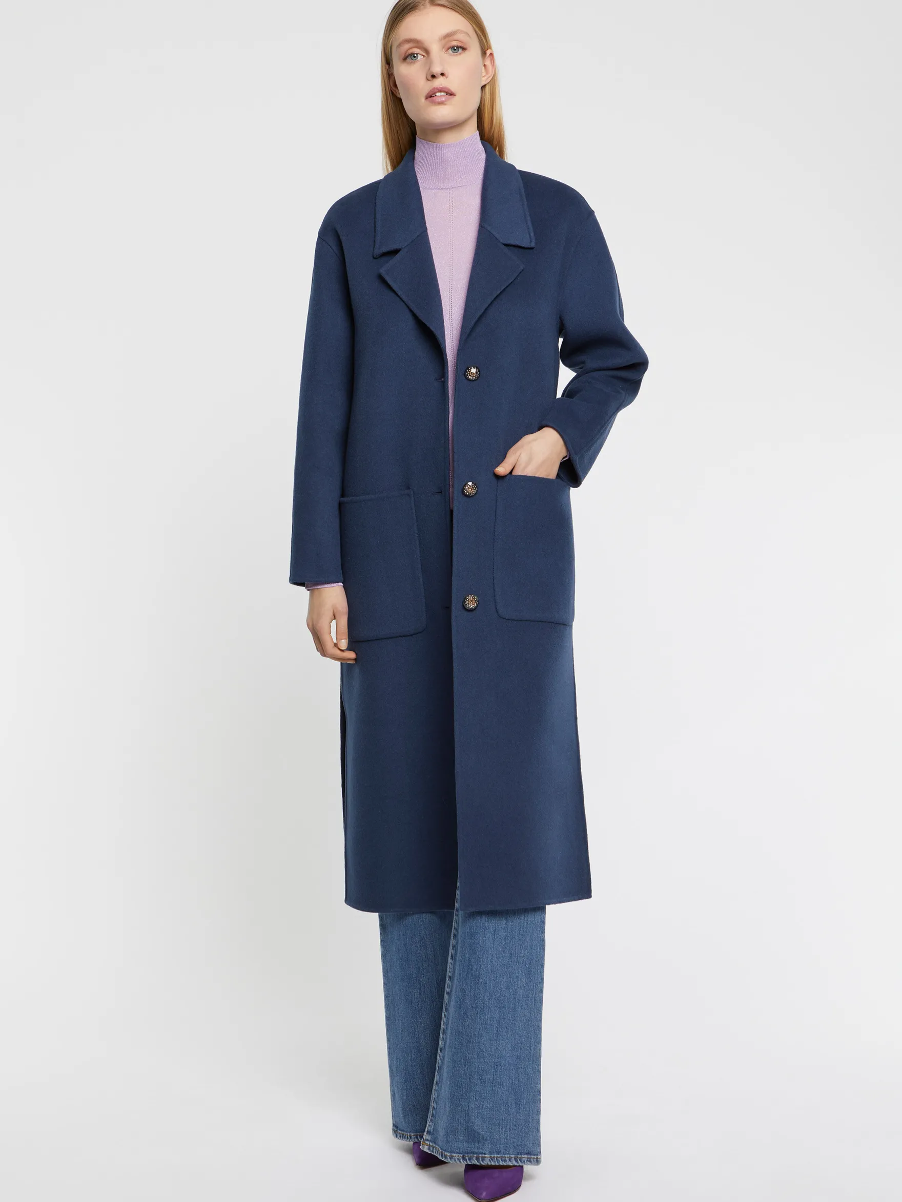 Women Paule Ka Coats>Long Wool And Cashmere Coat