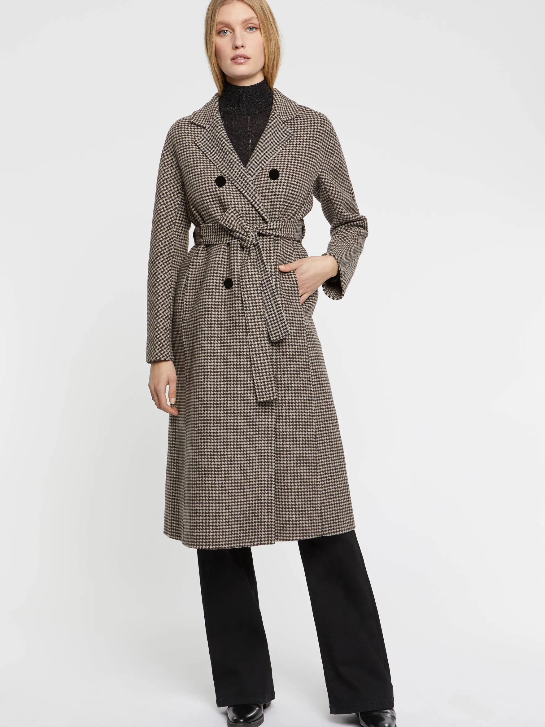 Women Paule Ka Coats>Long Wool Houndstooth Coat