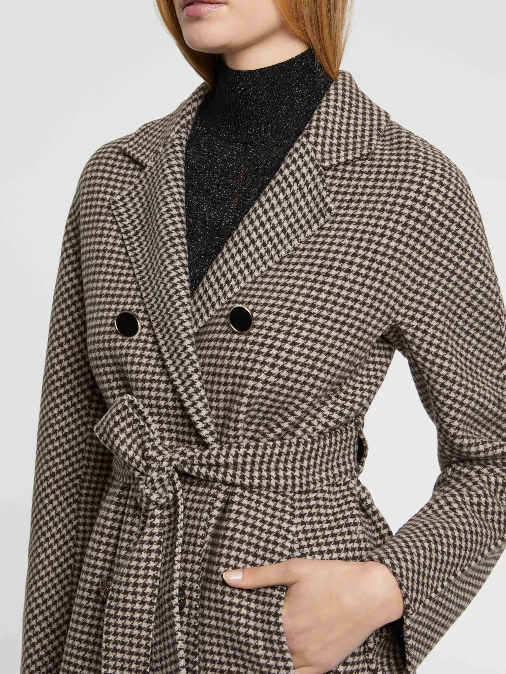 Women Paule Ka Coats>Long Wool Houndstooth Coat