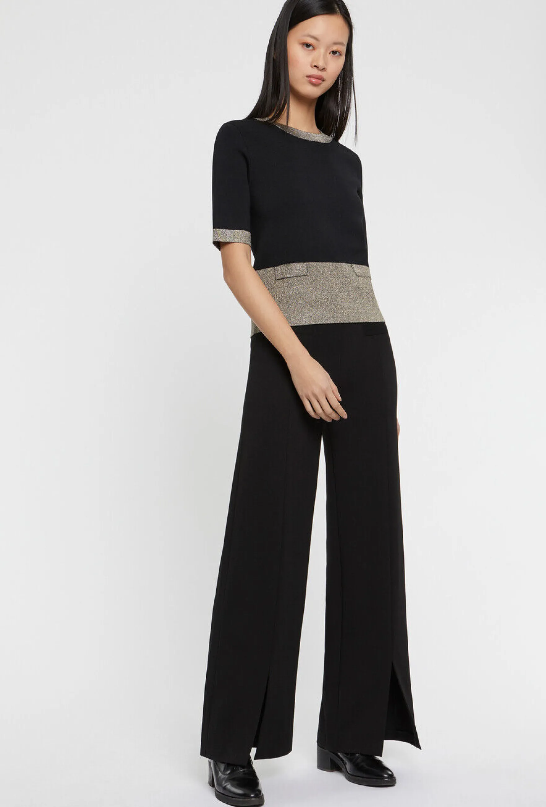 Women Paule Ka Knitwear>Lurex- And Milano-Knit Short-Sleeve Sweater