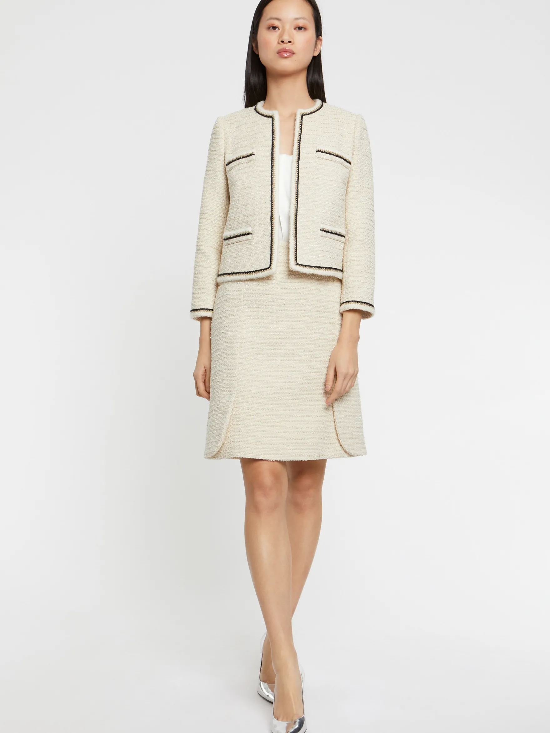 Women Paule Ka Jackets>Lurex-Tweed Cropped Jacket