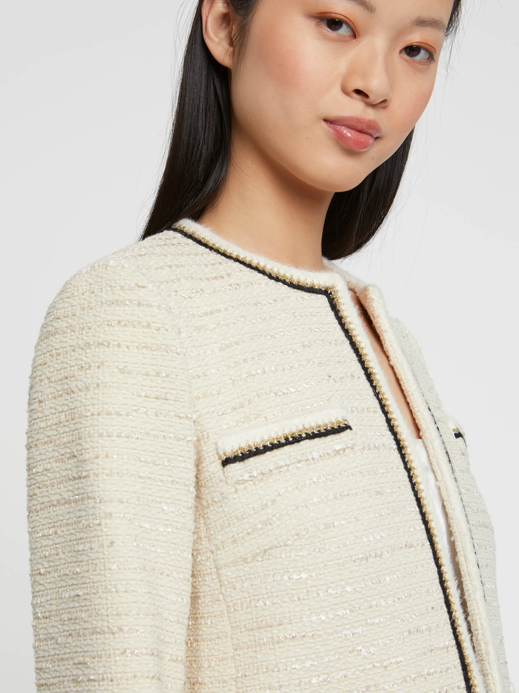 Women Paule Ka Jackets>Lurex-Tweed Cropped Jacket