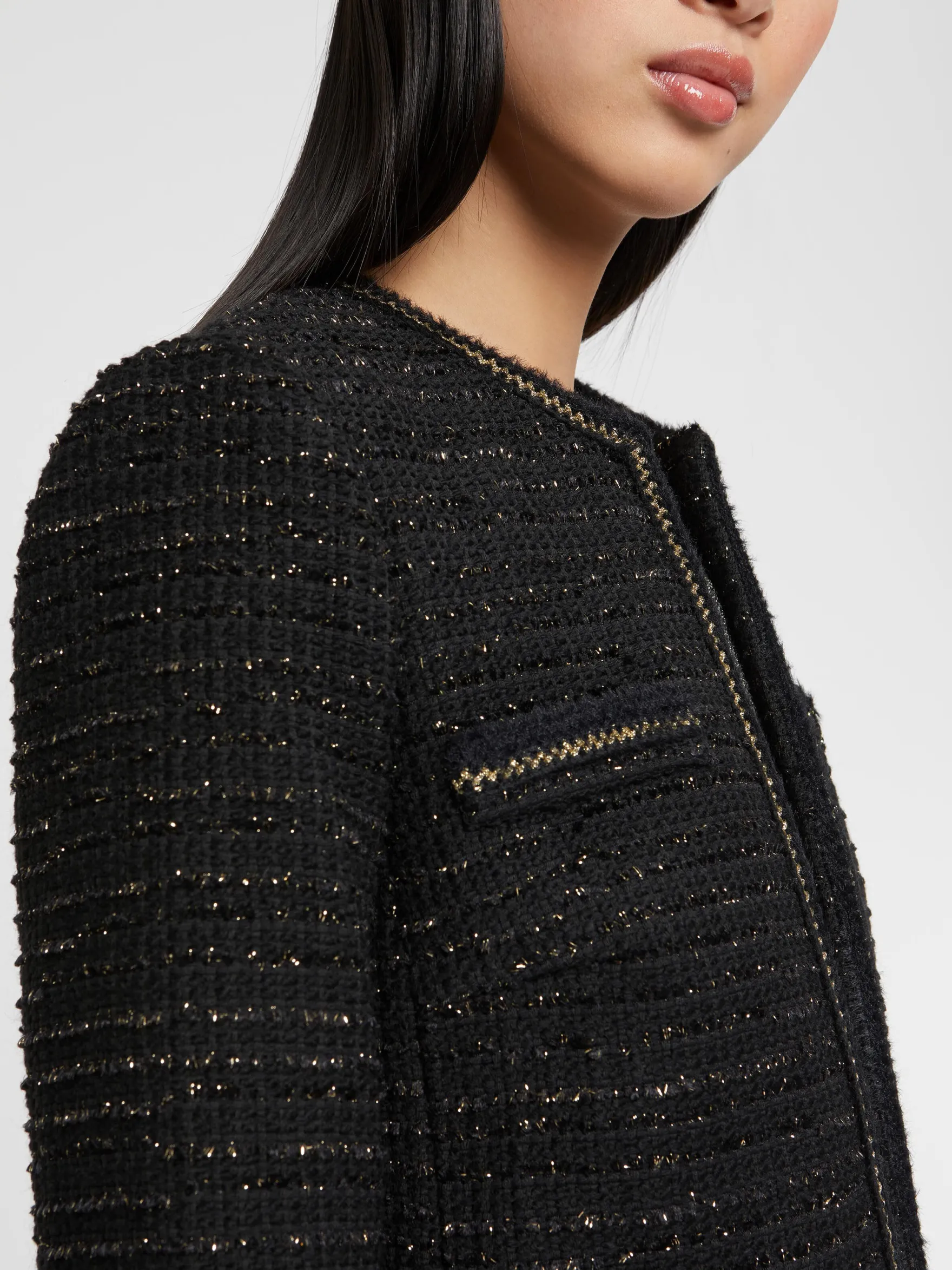 Women Paule Ka Jackets>Lurex-Tweed Cropped Jacket