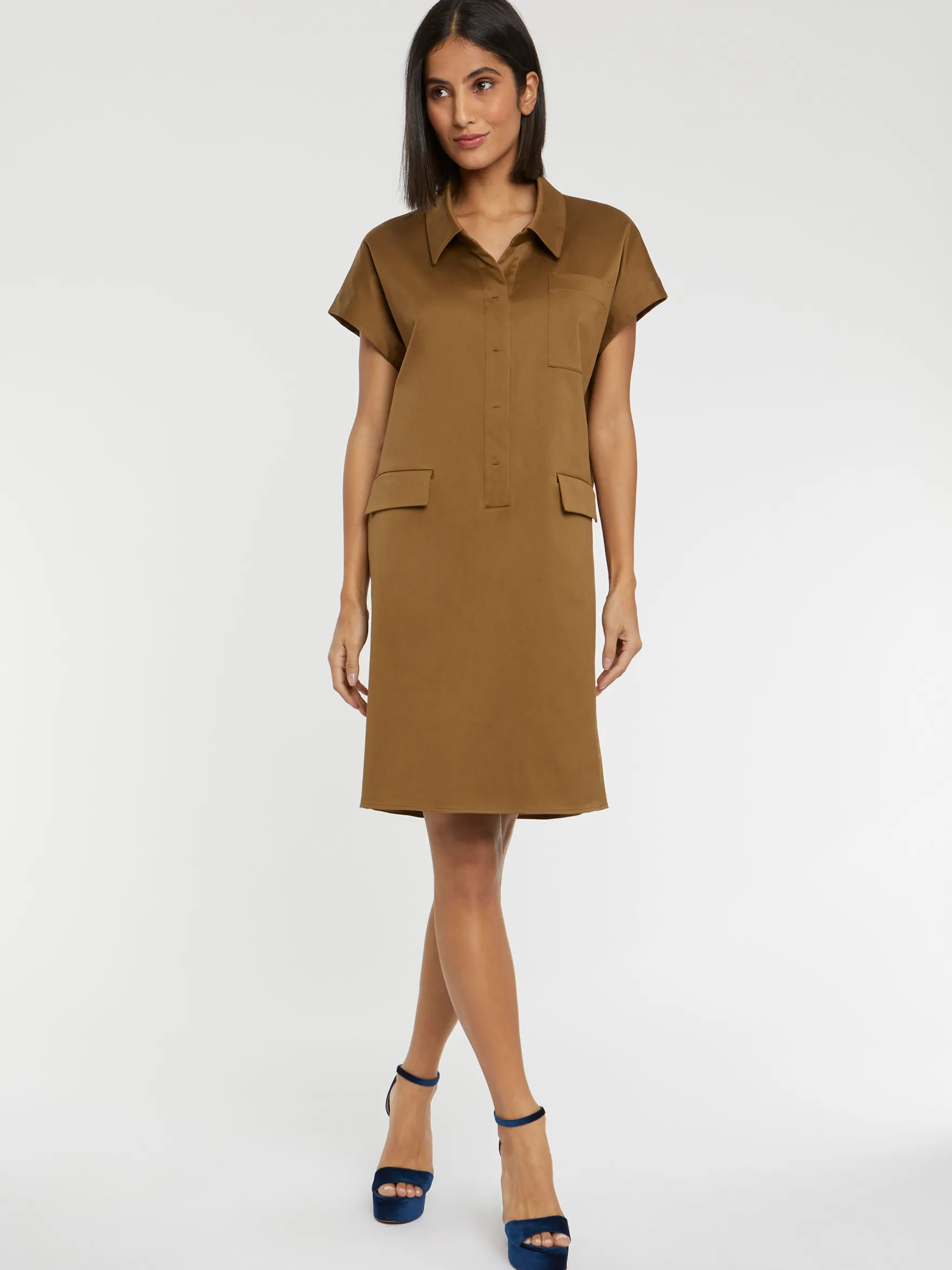 Women Paule Ka Dresses>Mini Cotton-Satin Shirt Dress