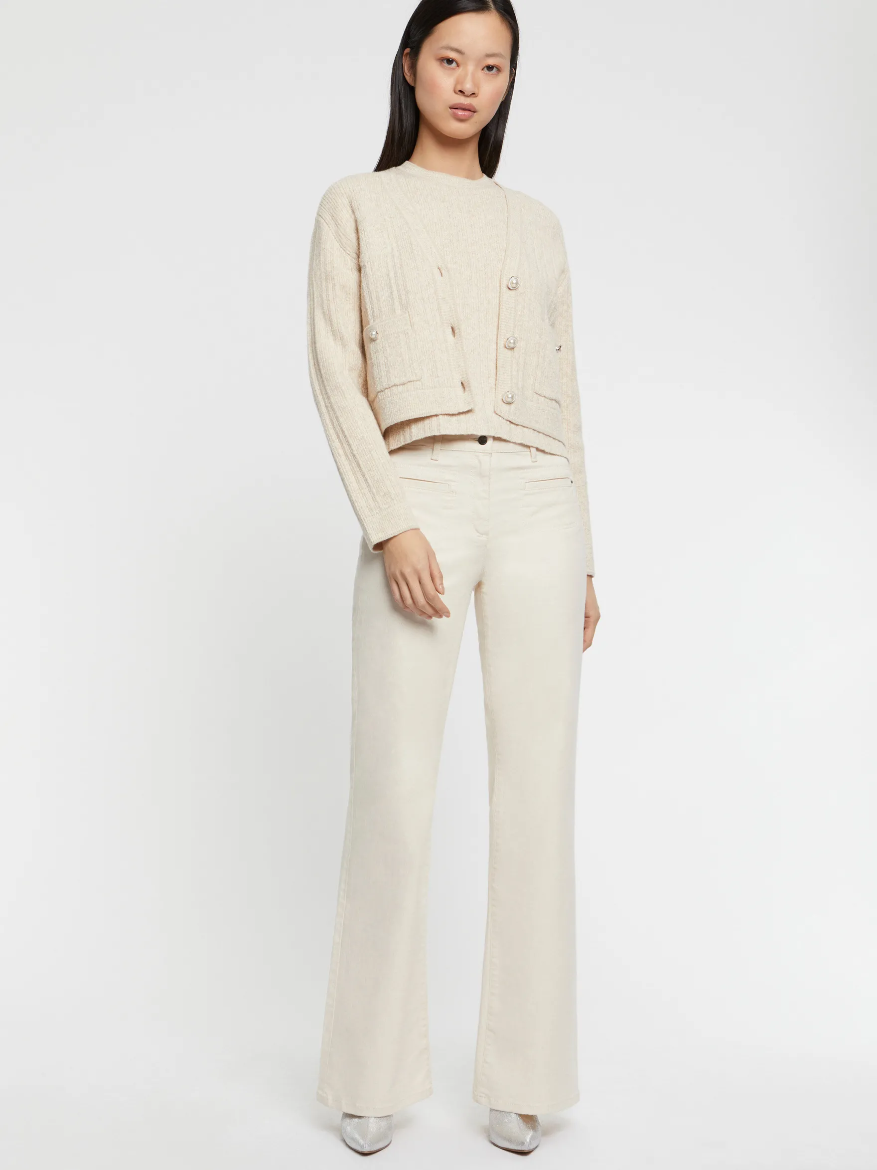 Women Paule Ka Knitwear>Mouline-Knit Cardigan With Pearl-Effect Buttons