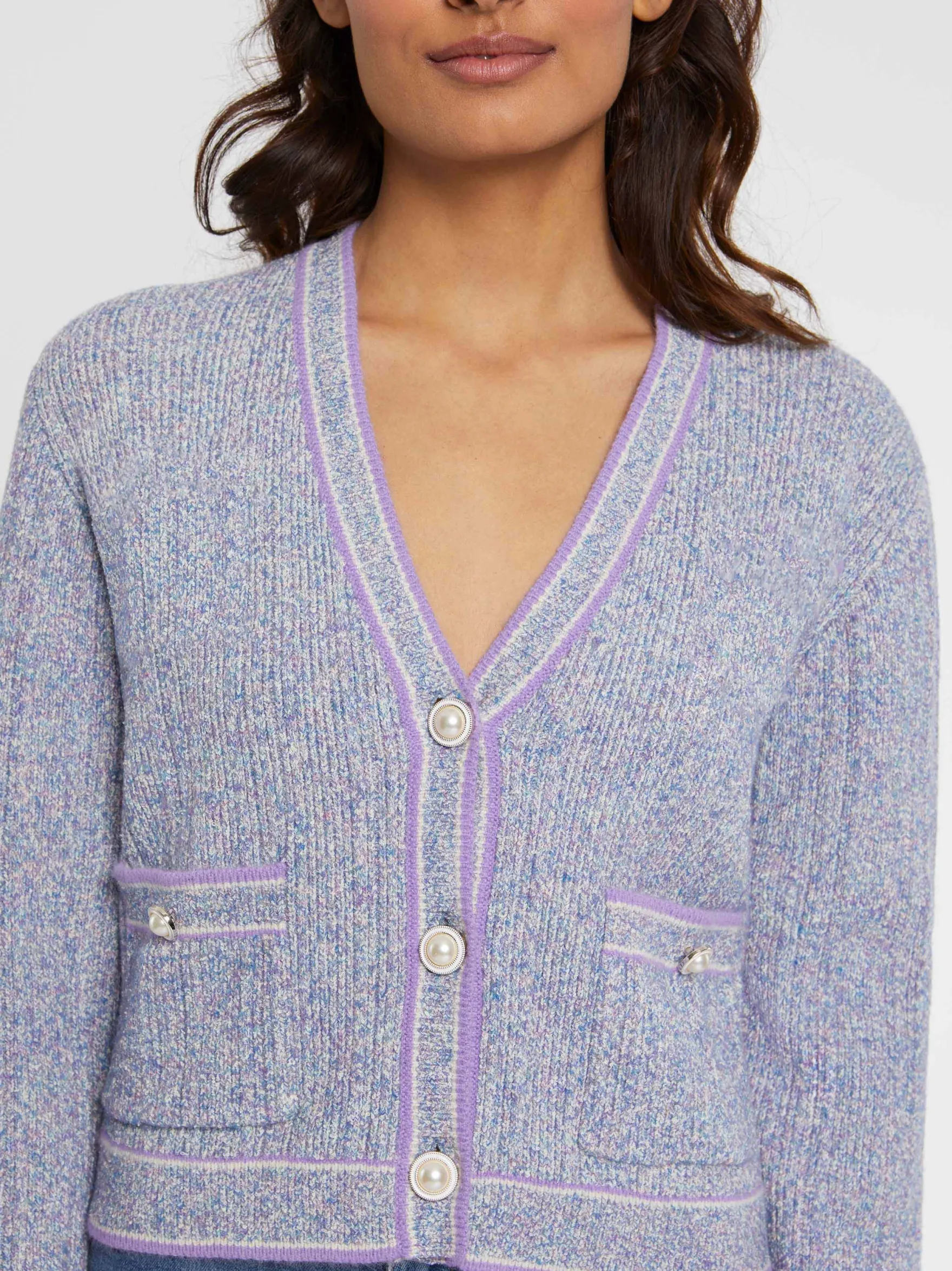 Women Paule Ka Knitwear>Mouline-Knit Cardigan With Pearl-Effect Buttons