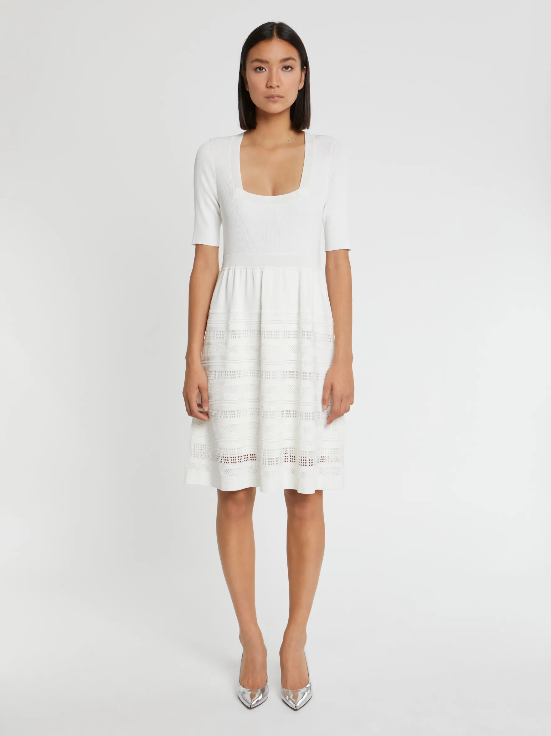 Women Paule Ka Dresses>Openwork-Knit Skater Dress