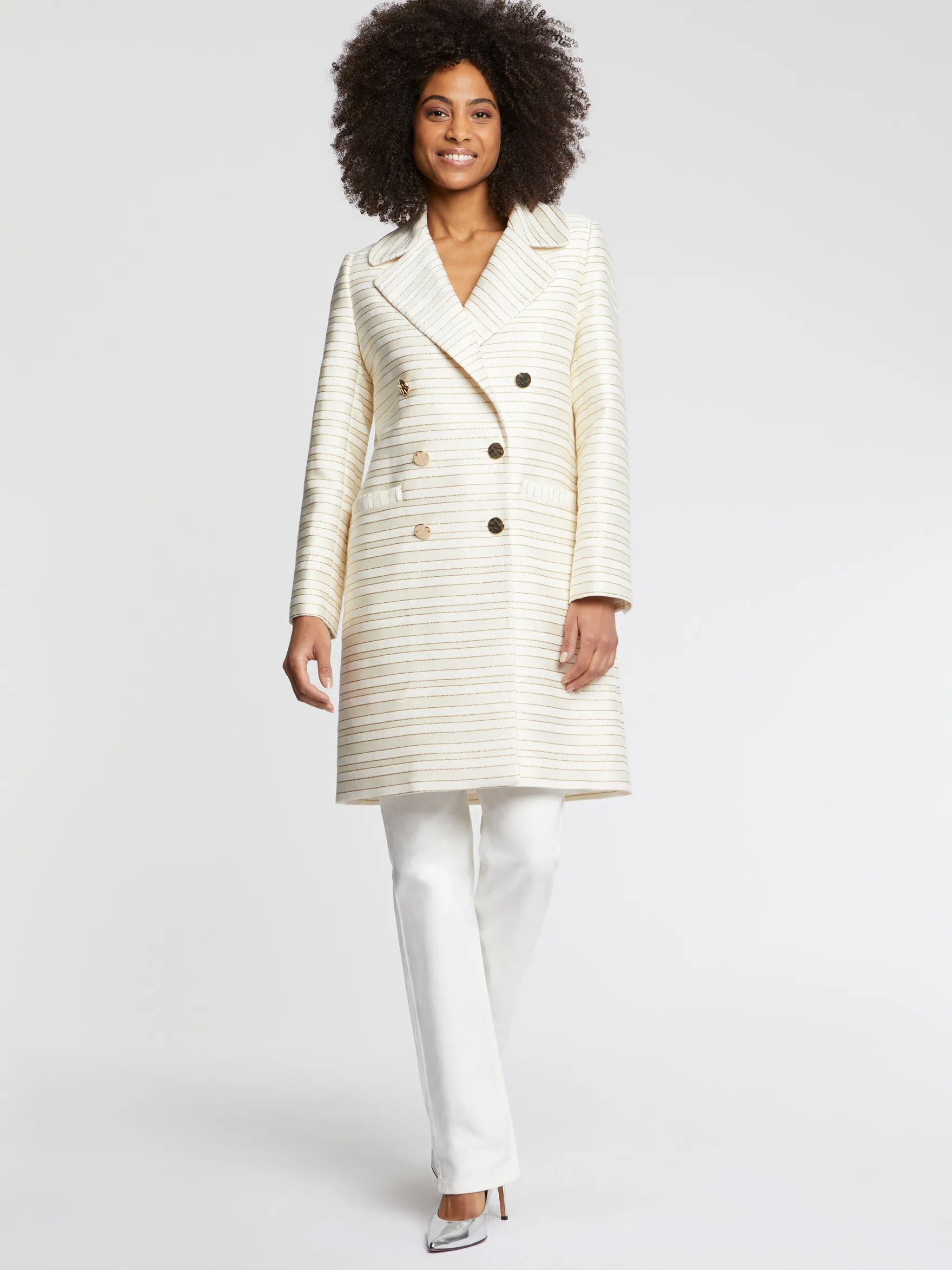 Women Paule Ka Coats>Pinstripe And Lurex Mid-Length Coat