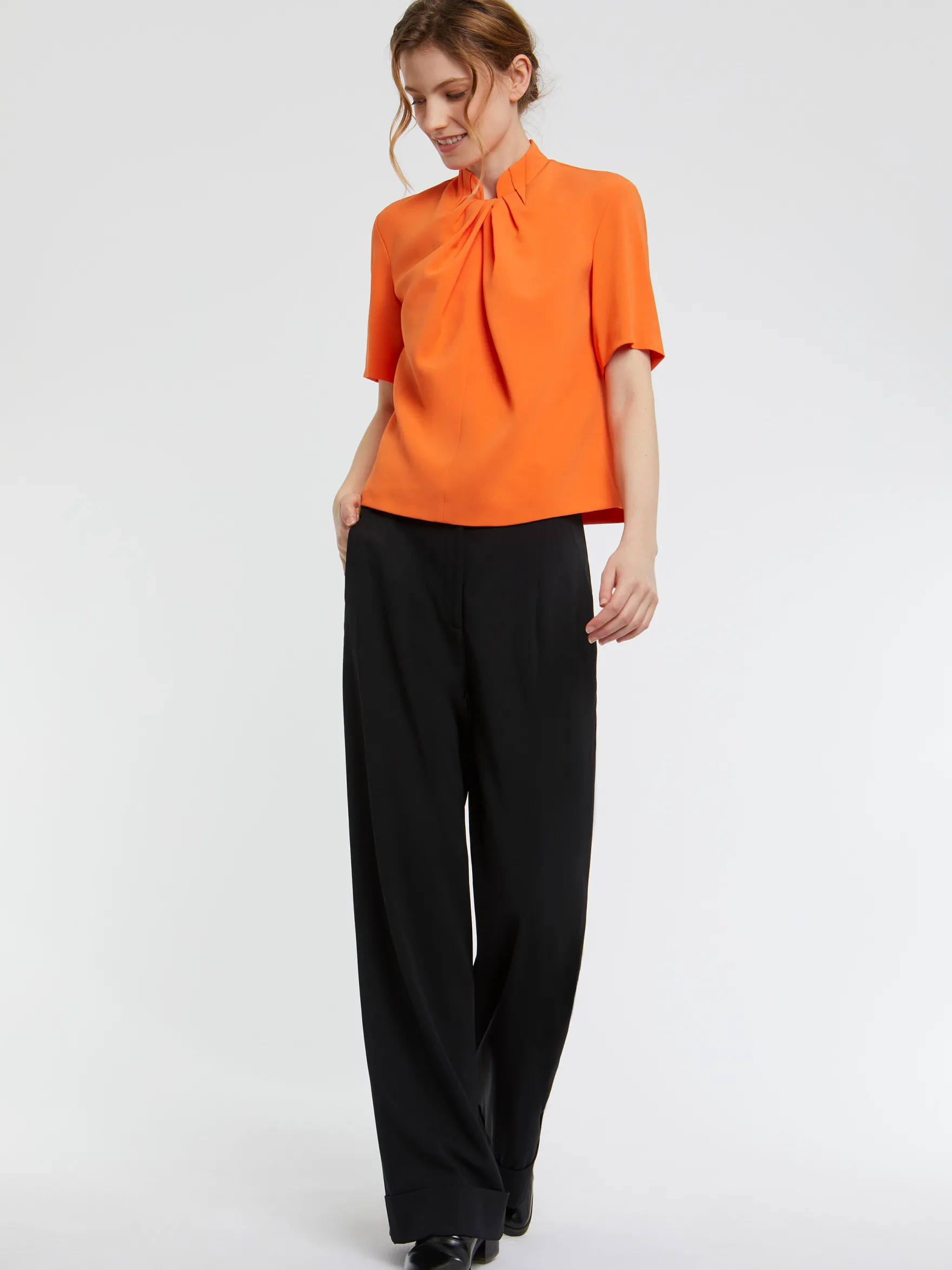 Women Paule Ka Tops>Pleated Crepe Top