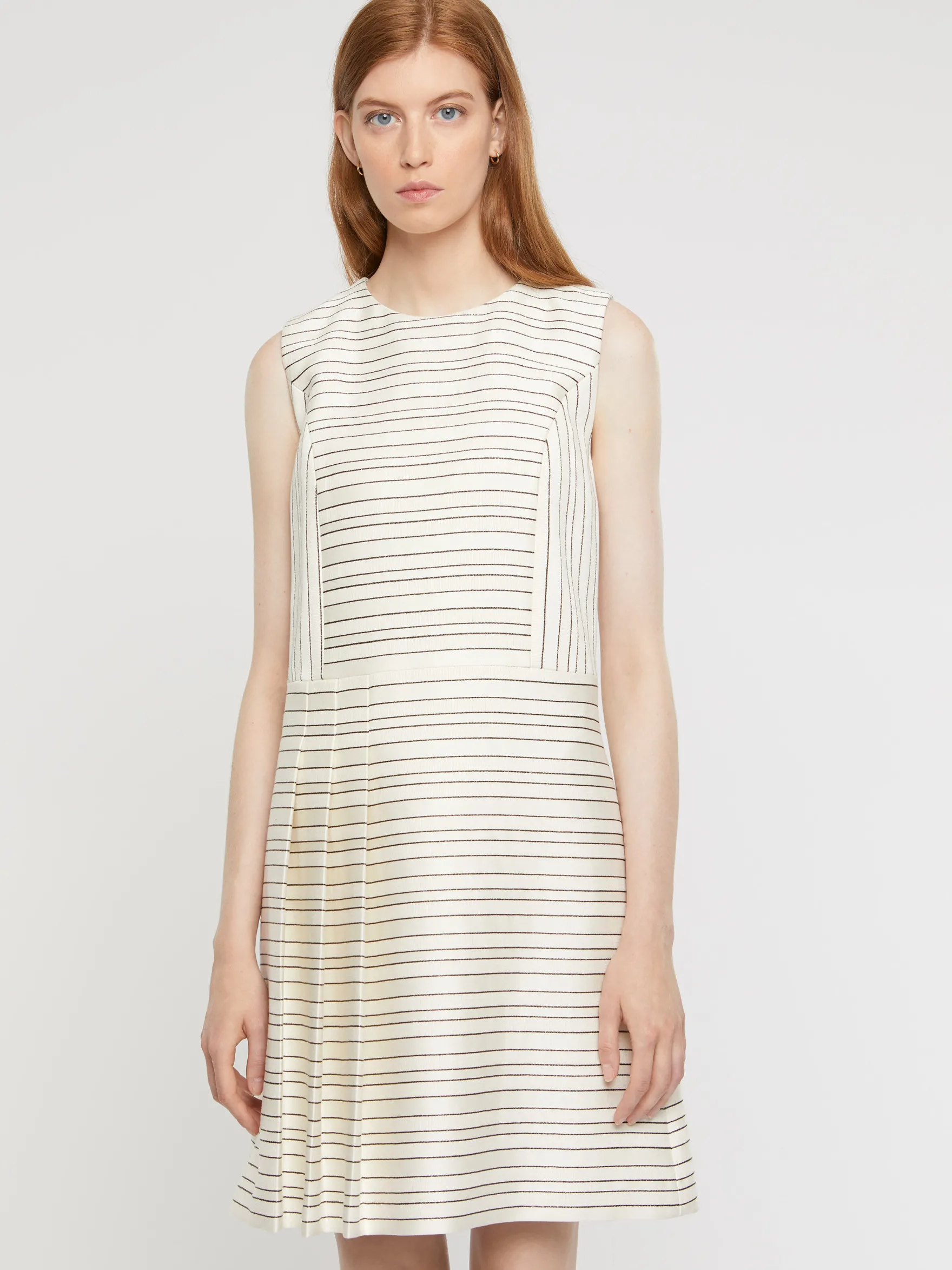 Women Paule Ka Dresses>Pleated Pinstripe And Lurex Mini Dress