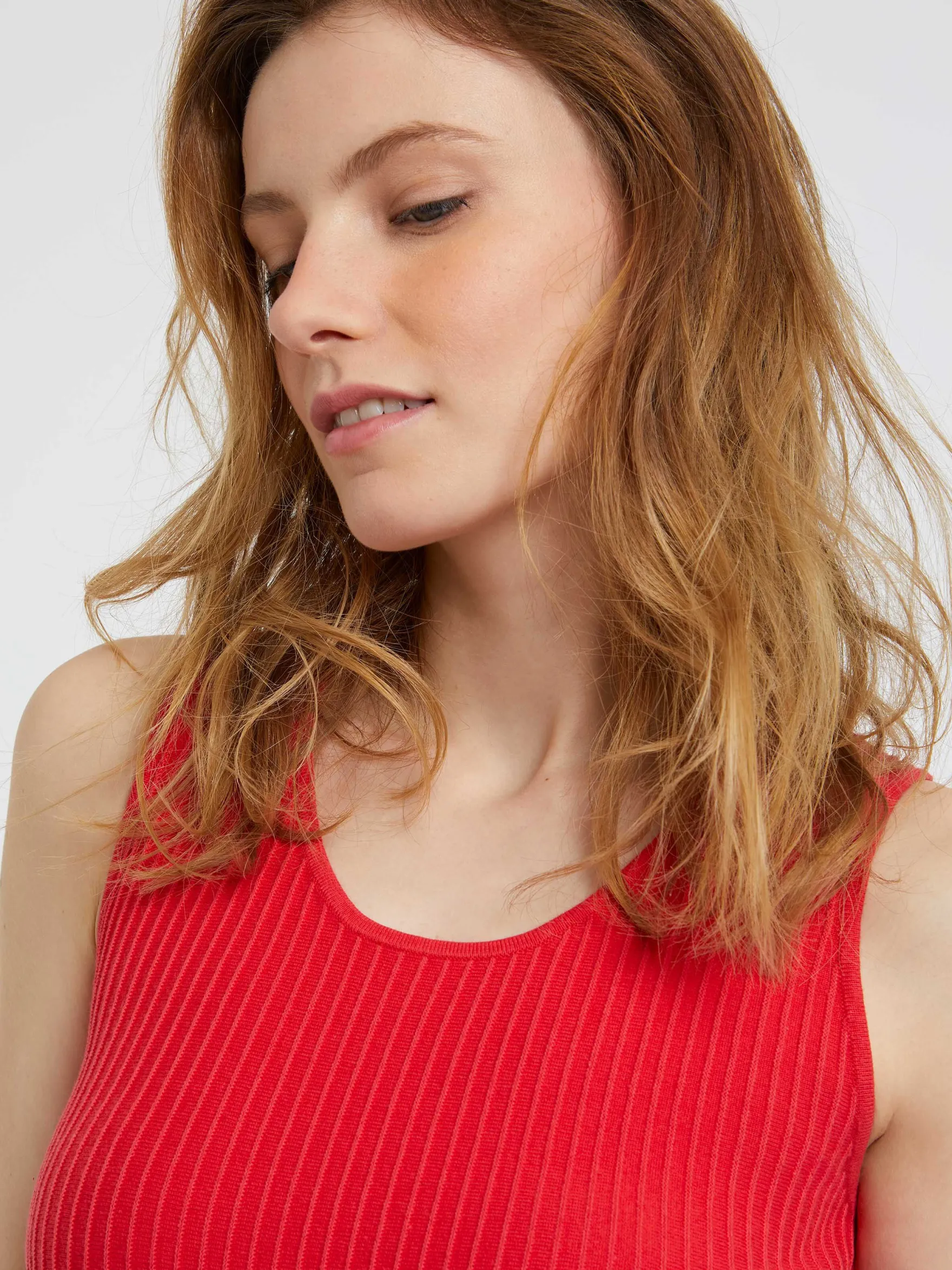 Women Paule Ka Tops>Ribbed-Cotton Tank Top