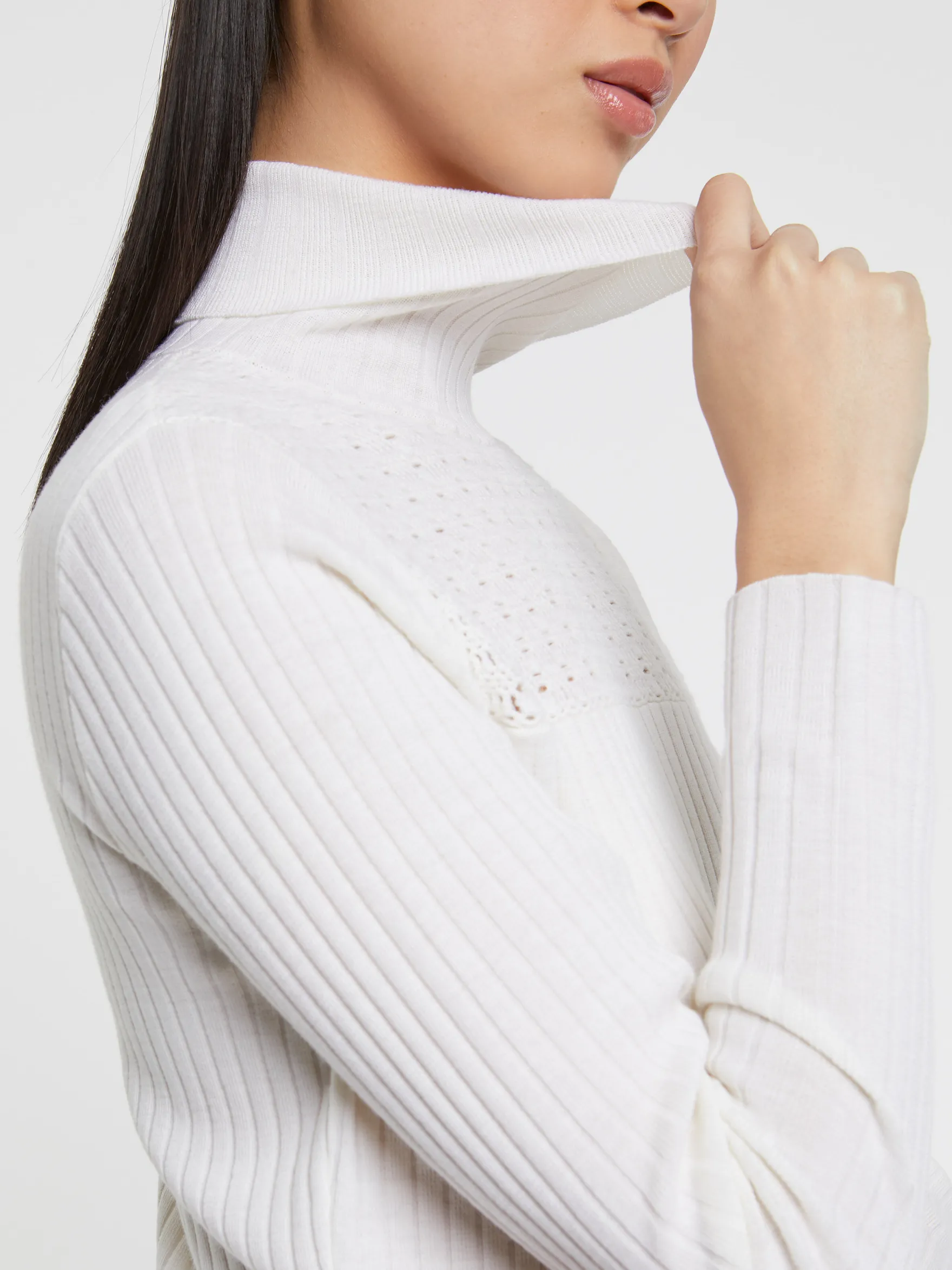 Women Paule Ka Knitwear>Ribbed-Knit Wool Turtleneck Sweater